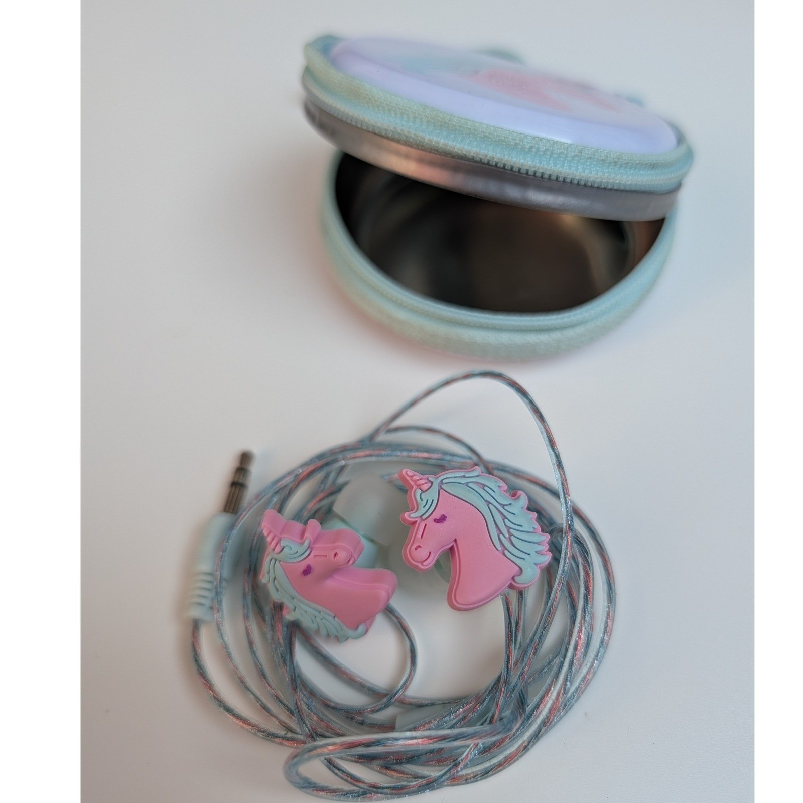 Pink Unicorn Kids Wired Earbuds with Always Believe In Magic Zipper Travel Case
