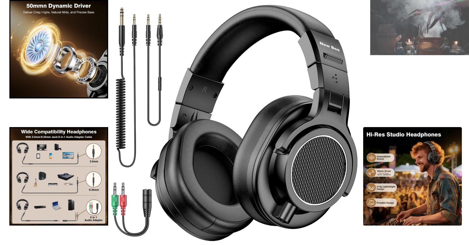Wired Studio Headphones – 50mm Drivers, Dual Jack for Mixing & Podcasting
