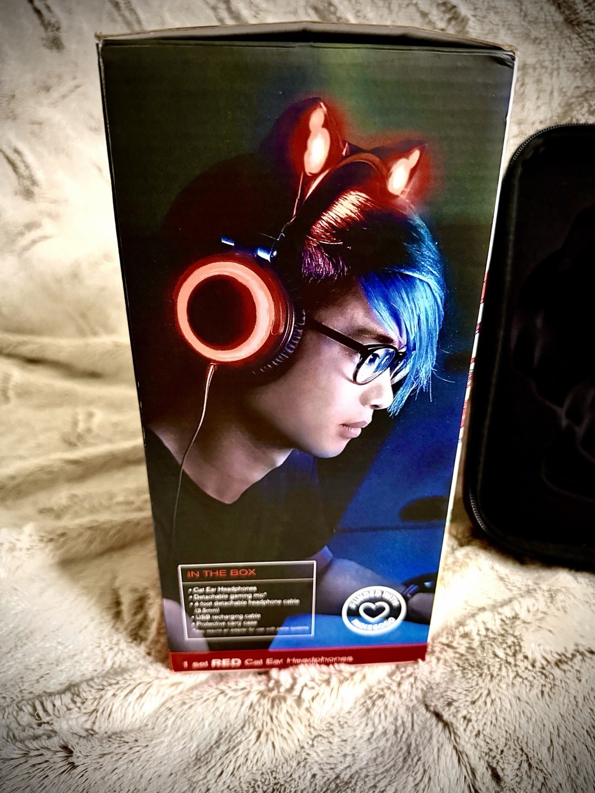 Brookstone Cat Headphones Light Up Red with Original Box Tested Works Open Box