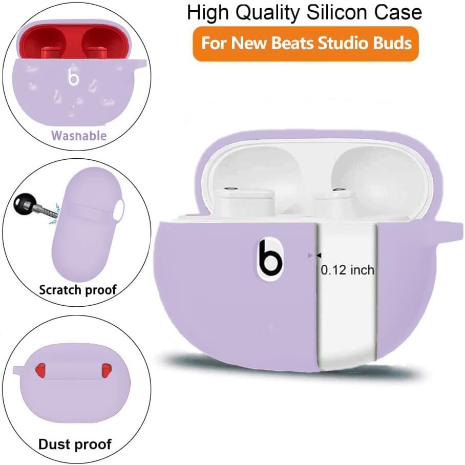 Purple Silicone Case for Beats Studio Buds 2021/2023 + Cleaning Kit Keychain