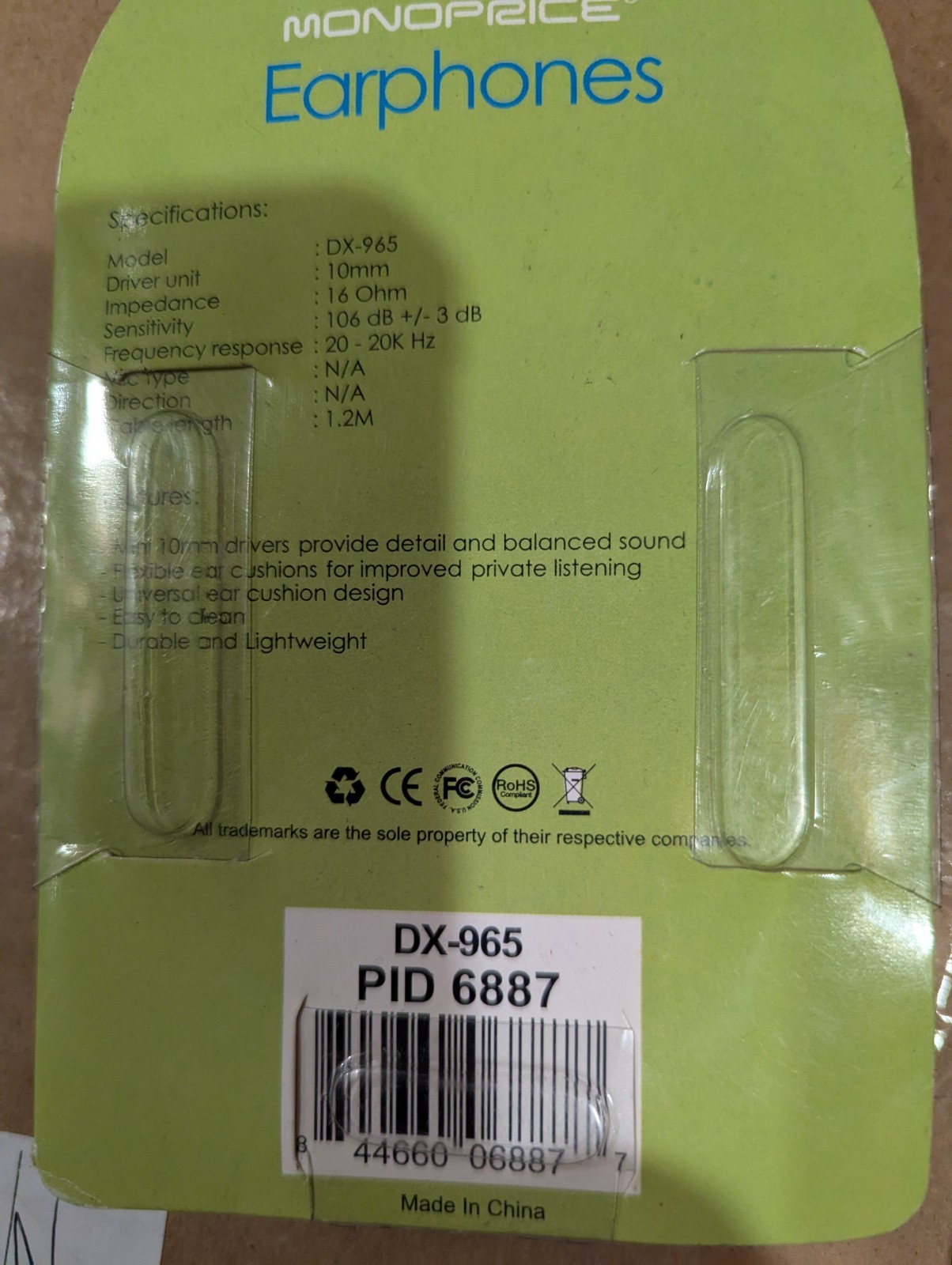 White 3.5mm stereo in-ear Earphones with 10mm cobalt magnet 6887