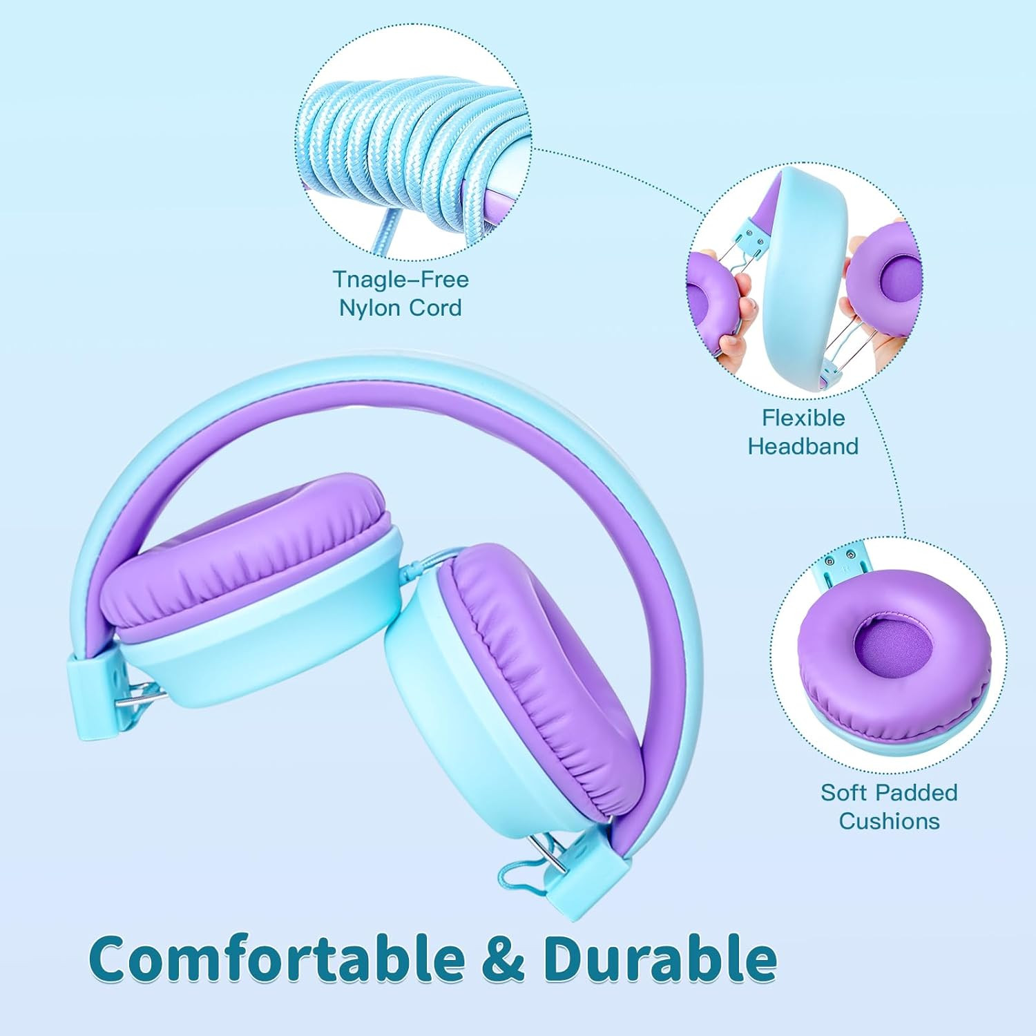 Olyre Kids Headphones, Toddler Headphones with Cord for School Plane Travel, Lig
