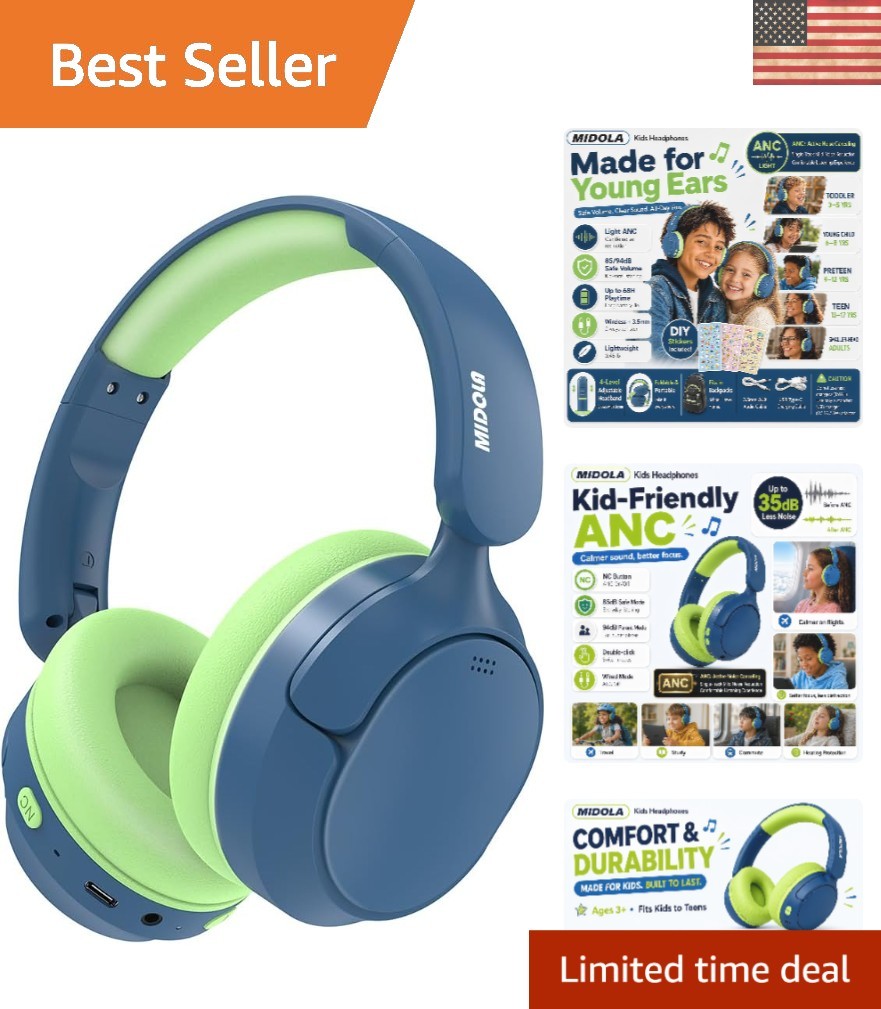 Safe Volume Kids Bluetooth Headphones – Active Noise Cancellation & Lightweight