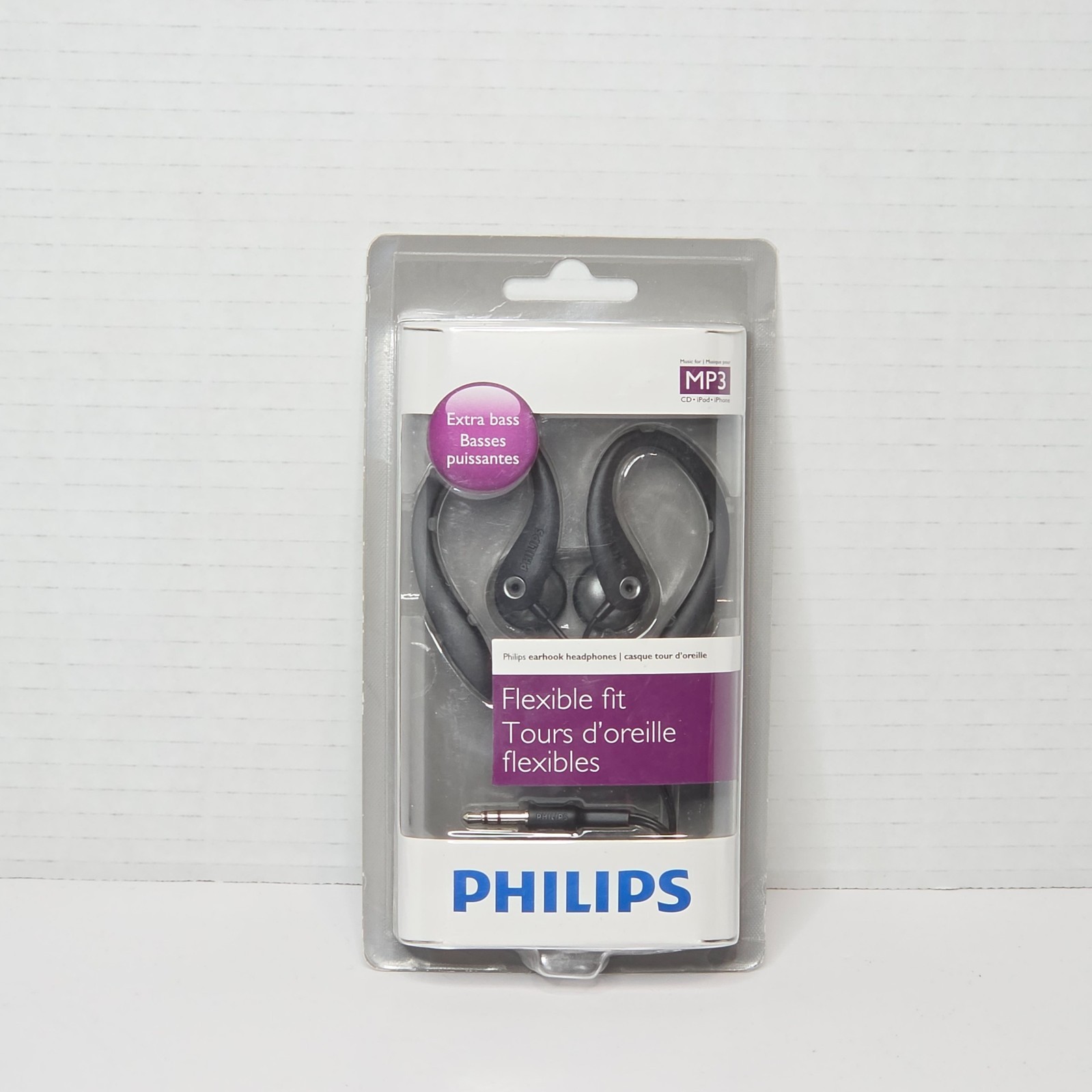 Philips Flexible Fit Wired Earhook Headphones Extra Bass Black (New)