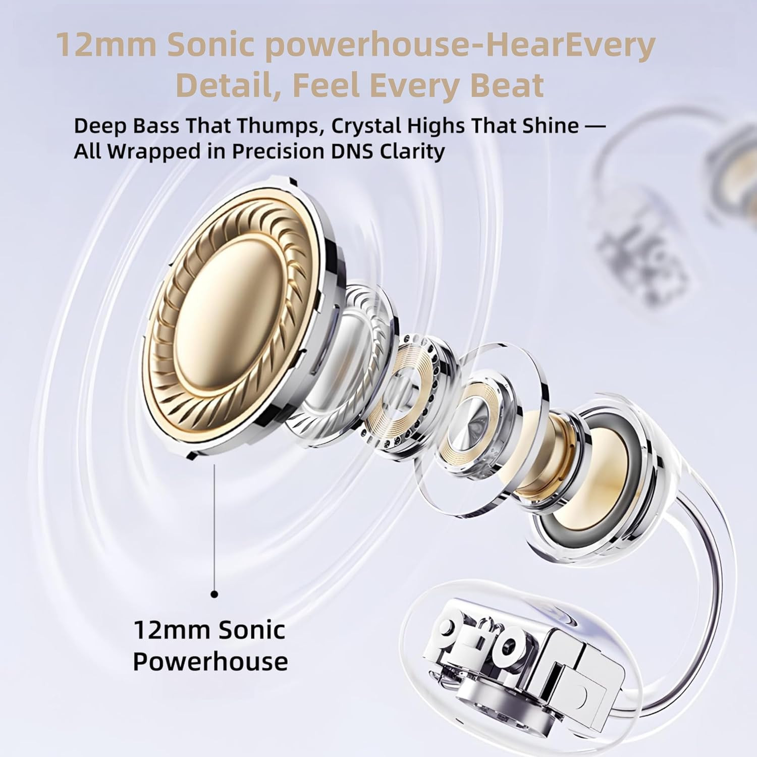 Auriculares Bluetooth 5.3Clip Open Ear IPX5 50H Bateria Carga Rapida Bass Blanco