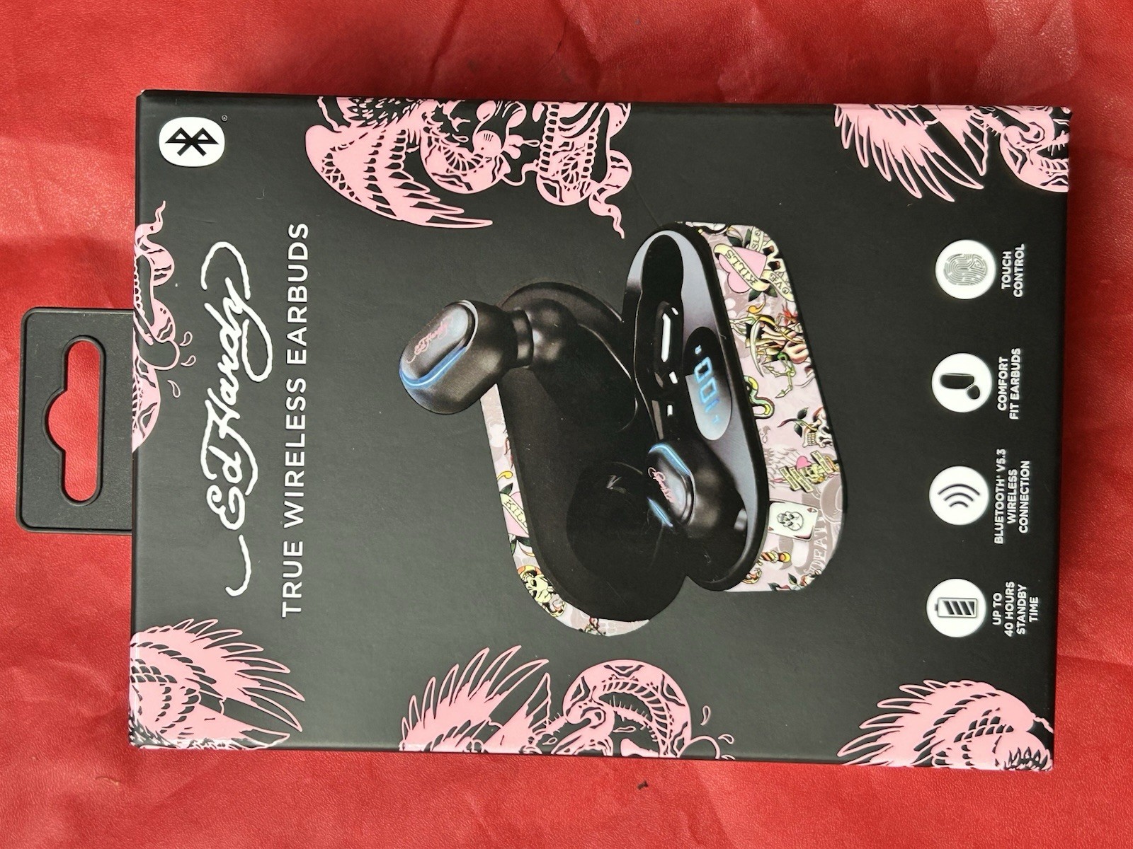 Ed Hardy True Wireless Earbuds Bluetooth Touch Control Pink Black PT0078EH-42