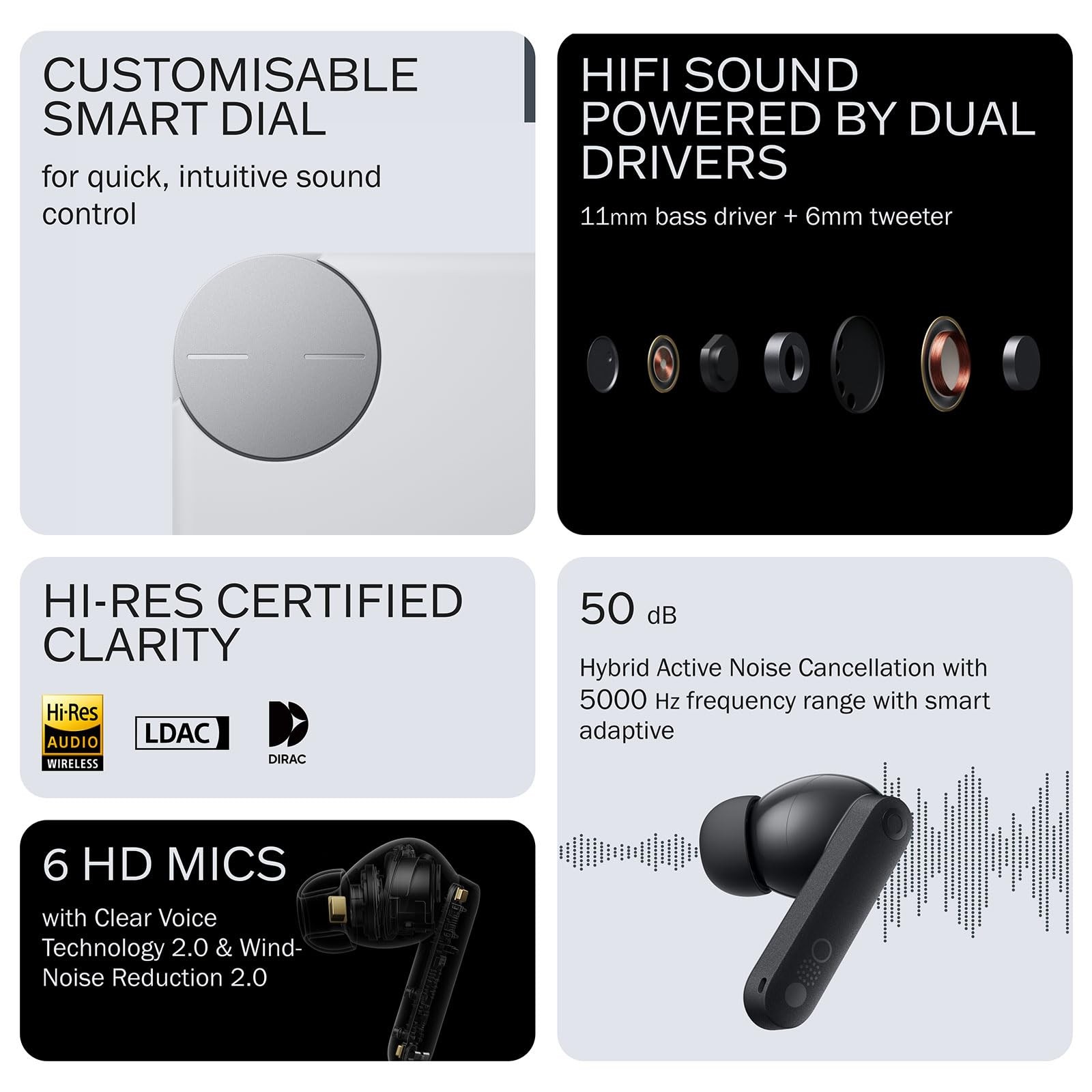 CMF Buds Pro 2 Wireless Earbuds ANC 50dB Hi-Res Audio LDAC Smart Dial IP54