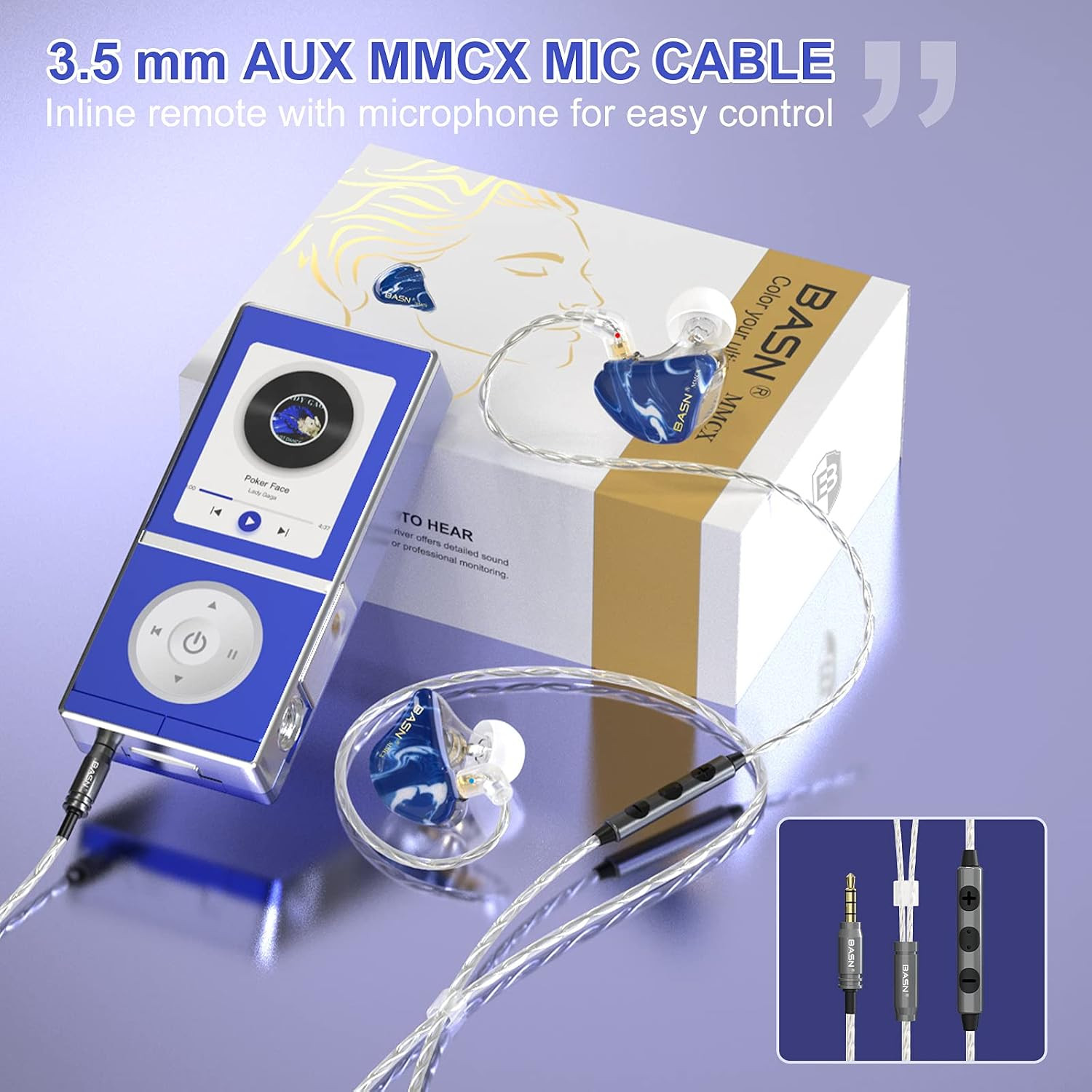 BASN MMCX in Ear Monitor Headphones for Musicians, Professional Triple Driver Ea