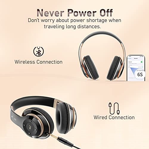 Bluetooth Headphones Over Ear, 6S Wireless Headphones Wired with 6 EQ Modes, …