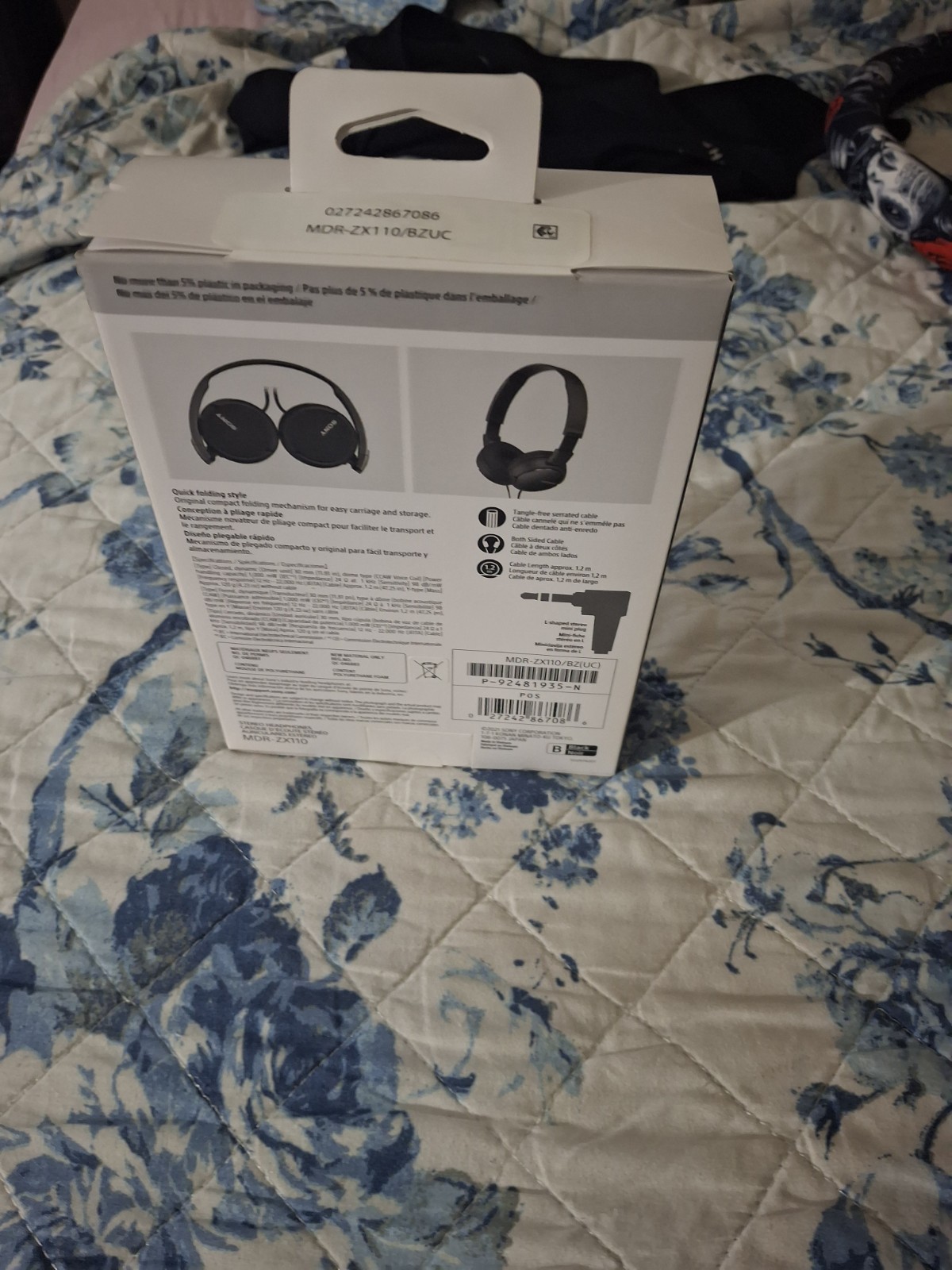 Sony MDR-ZX110 Wired On-Ear Headphones Black Foldable Noise Isolating 1.2m