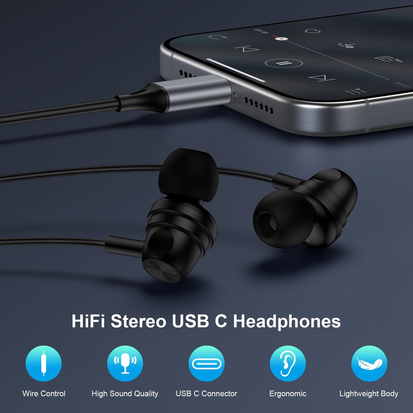 Pixel Wired Earbuds USB C for Google 10a,10 Pro Black