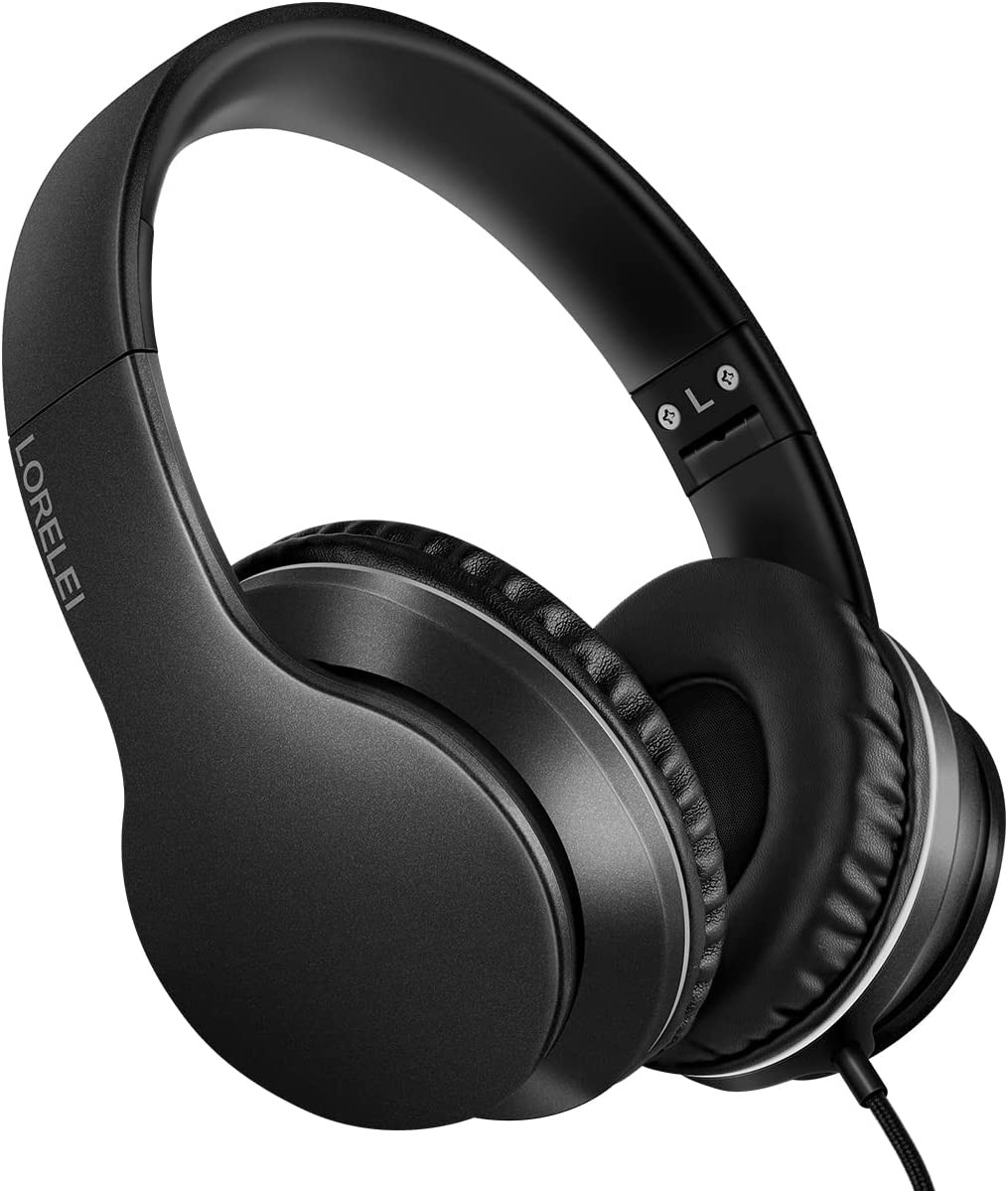 LORELEI X6 Over-Ear Wired Stereo Bass Headphones with Microphone, Lightweight, F