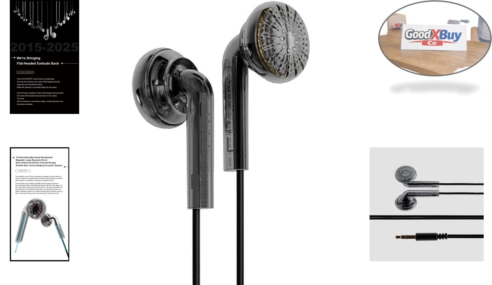 Nice Buds Flat-Headed Earbuds Black Transparent No Mic 15.4mm Dynamic Driver …