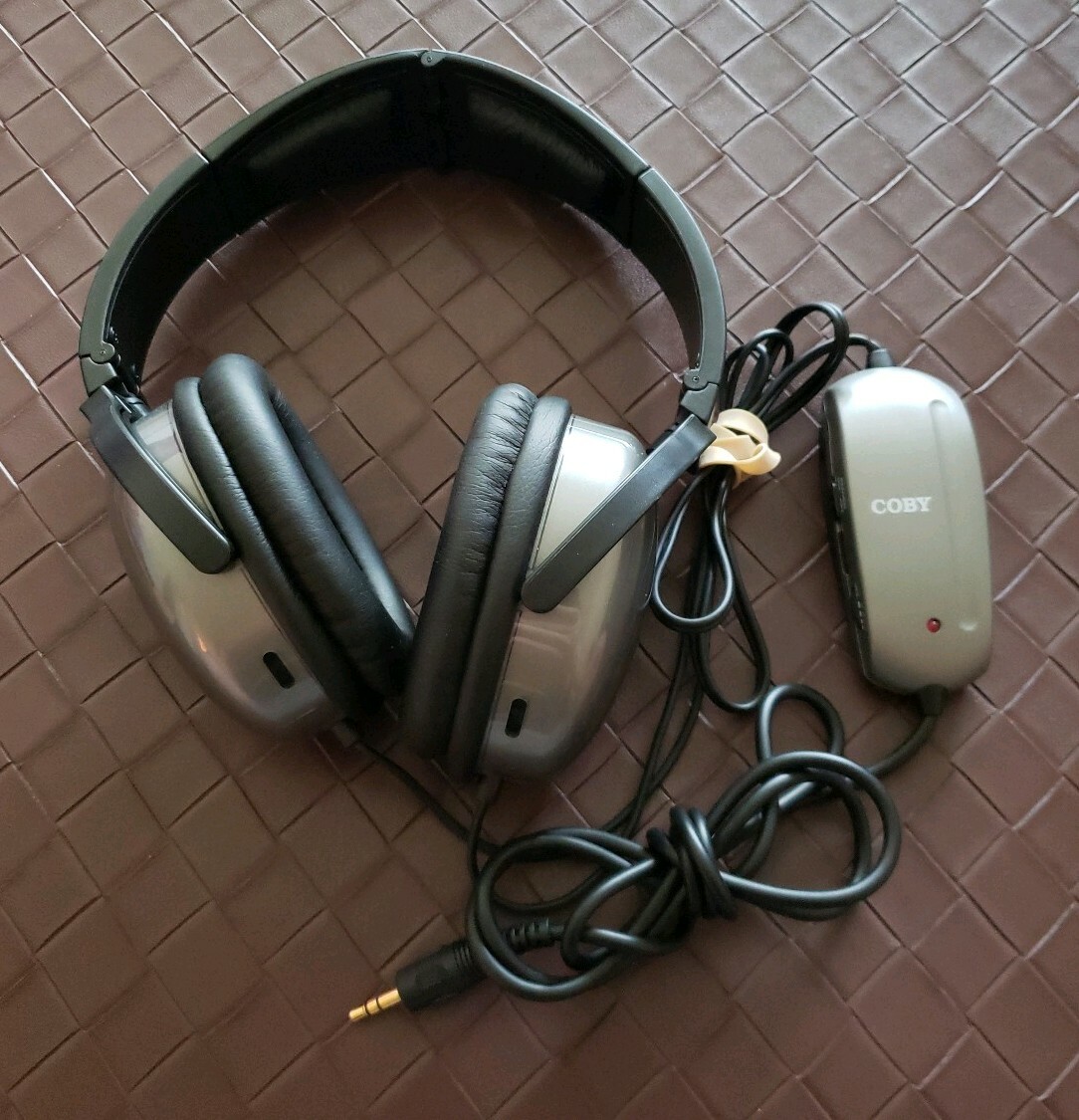 Coby CV-192 Electronic Noise Canceling Headphones Black Padded Ear Cups Works