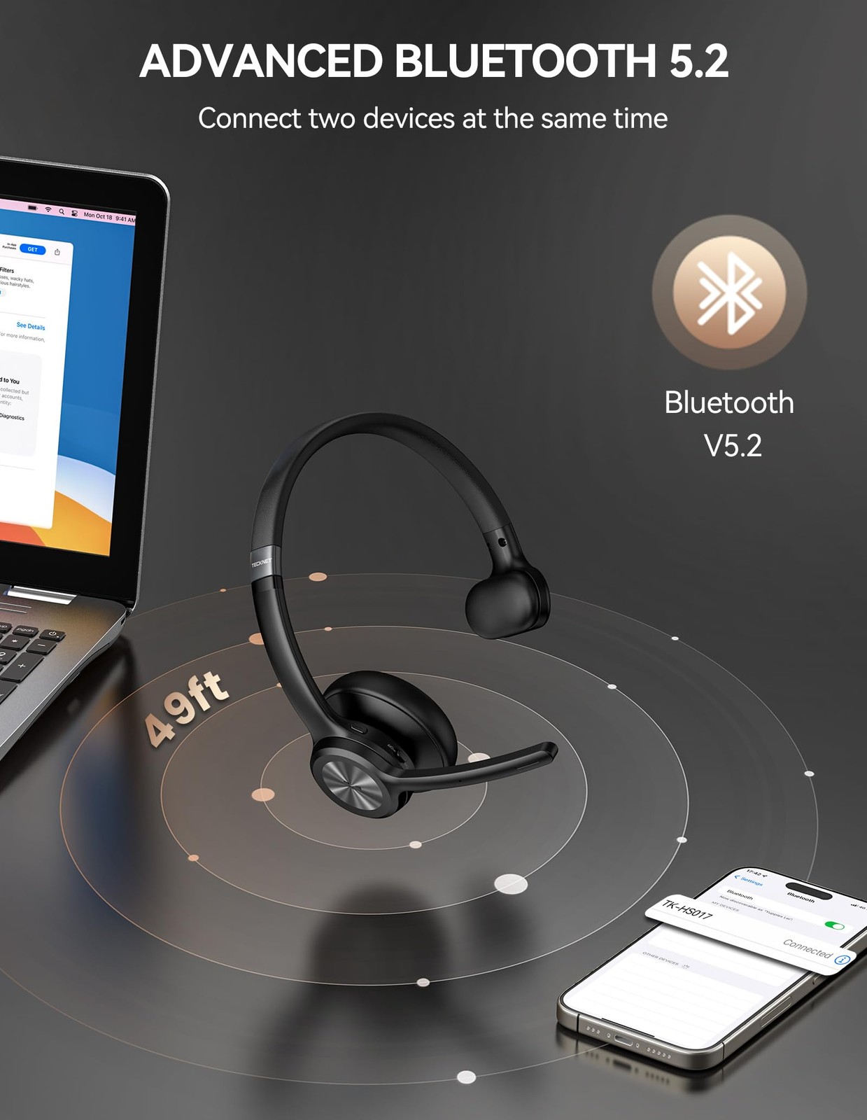 Trucker Bluetooth Headset, Wireless Headset with Mic for Work, V5.2 Bluetooth…