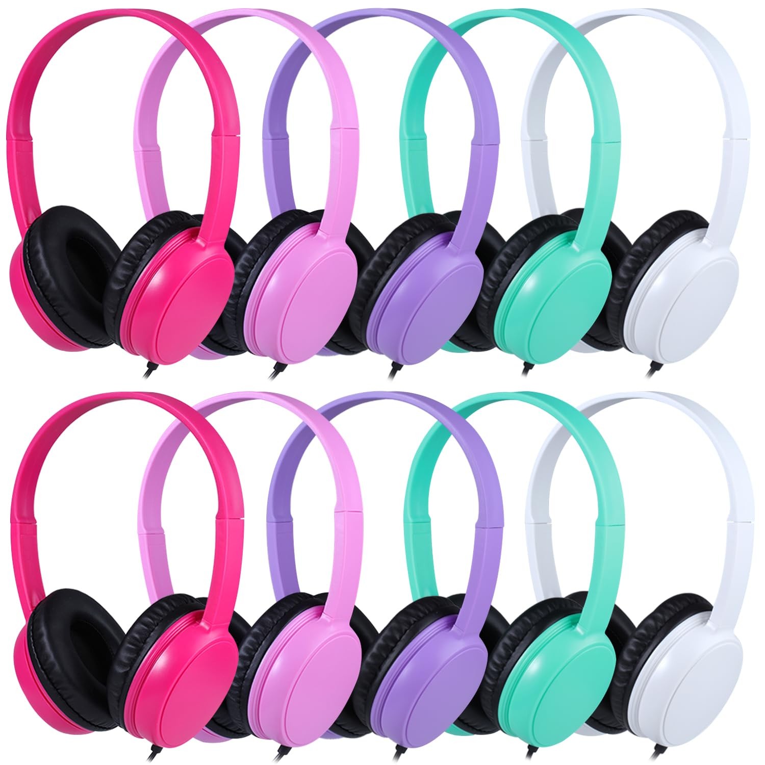 10 Pack Classroom Headphones for School Students, Durable On Ear Comfy Wired …