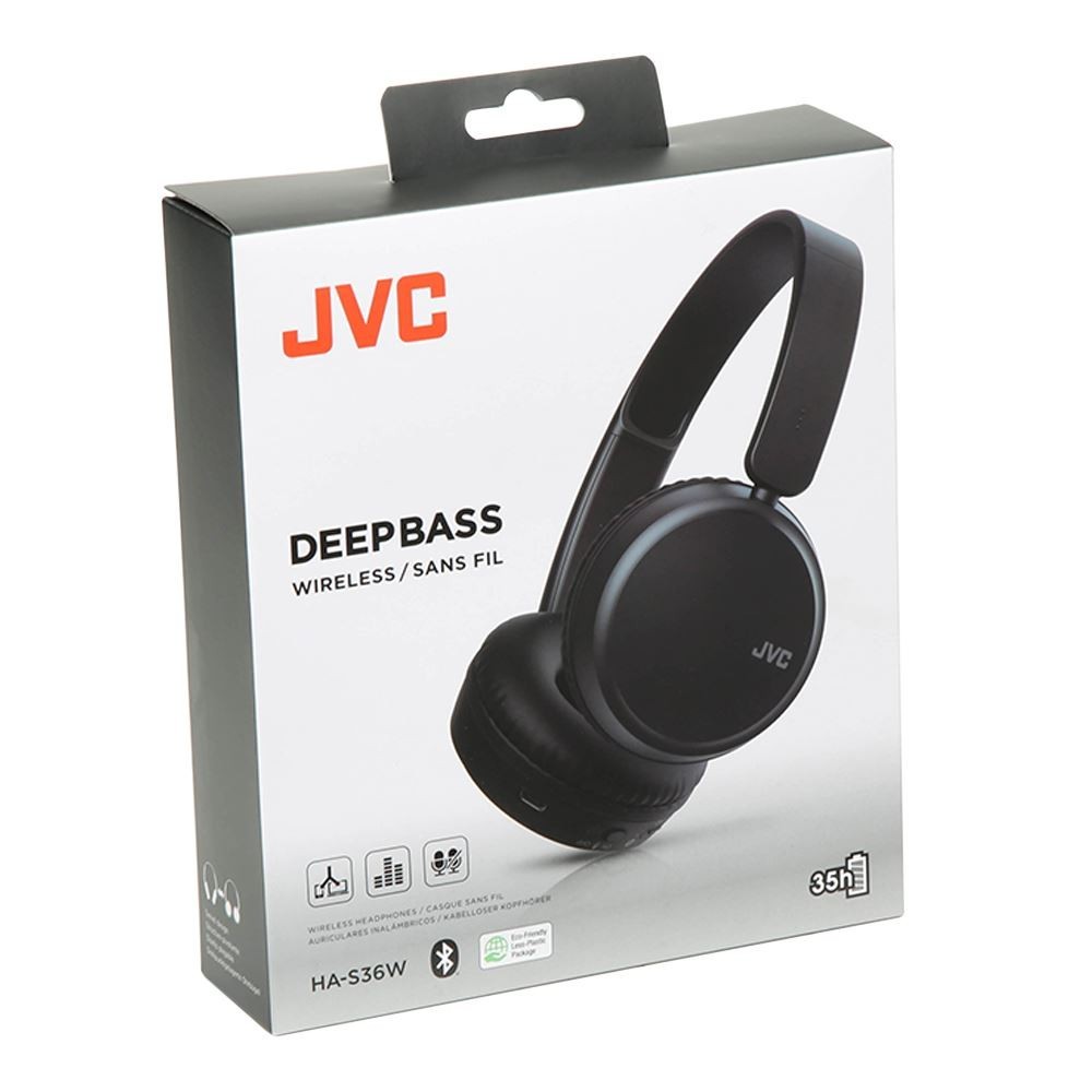 JVC Deep Bass Wireless On-Ear Headphones Bluetooth Foldable HA-S36W Black