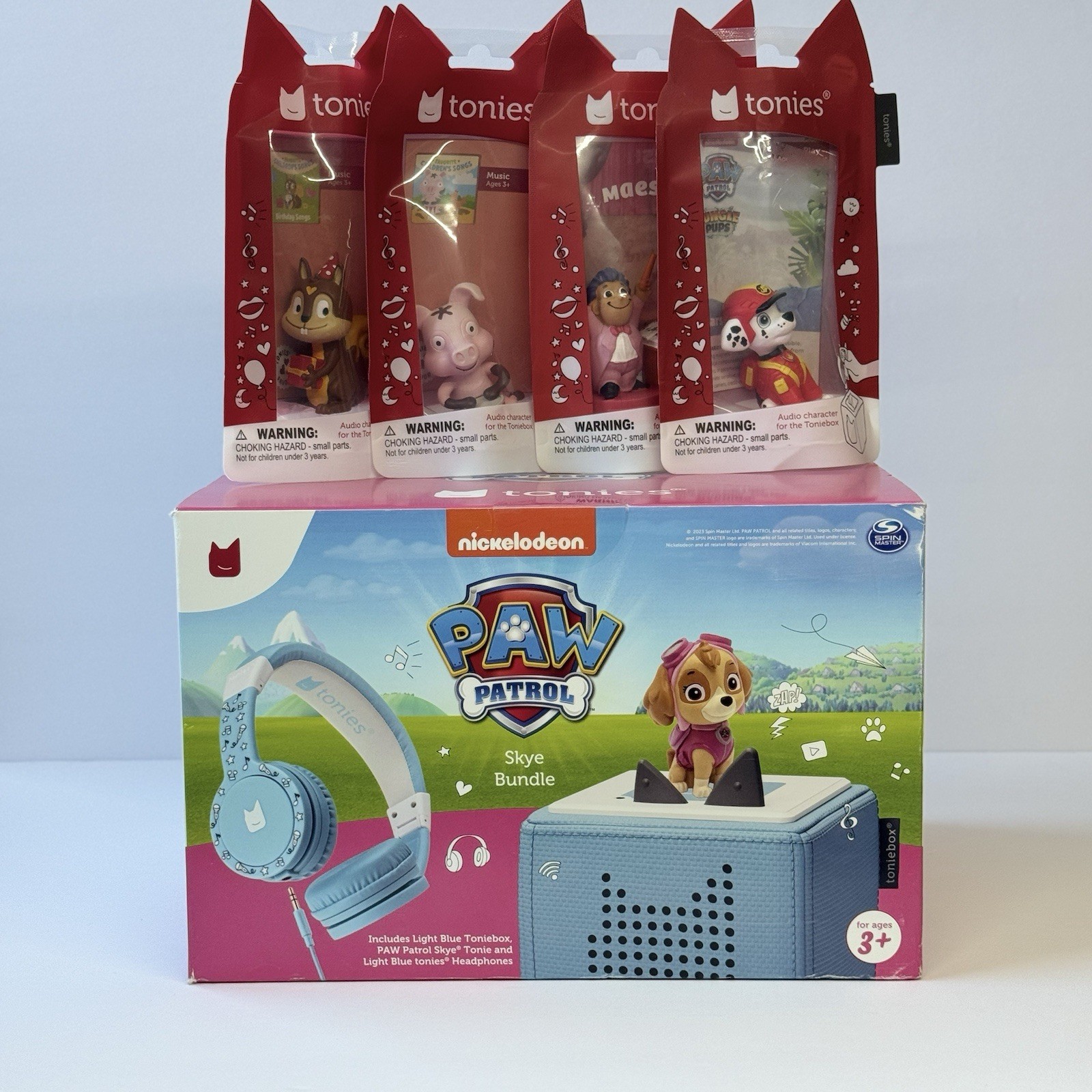 Tonies Box PAW Patrol Skye &marshall +3 extra character +Headphones Bundle -NEW