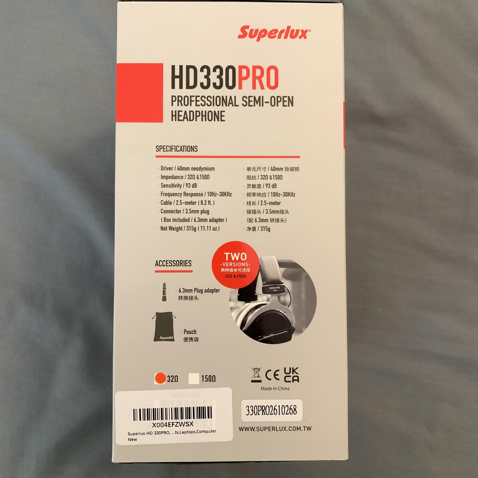 Superlux HD330PRO Semi-Open Over Ear Headphones 32 Ohm 3.5mm 6.3mm Black Stereo