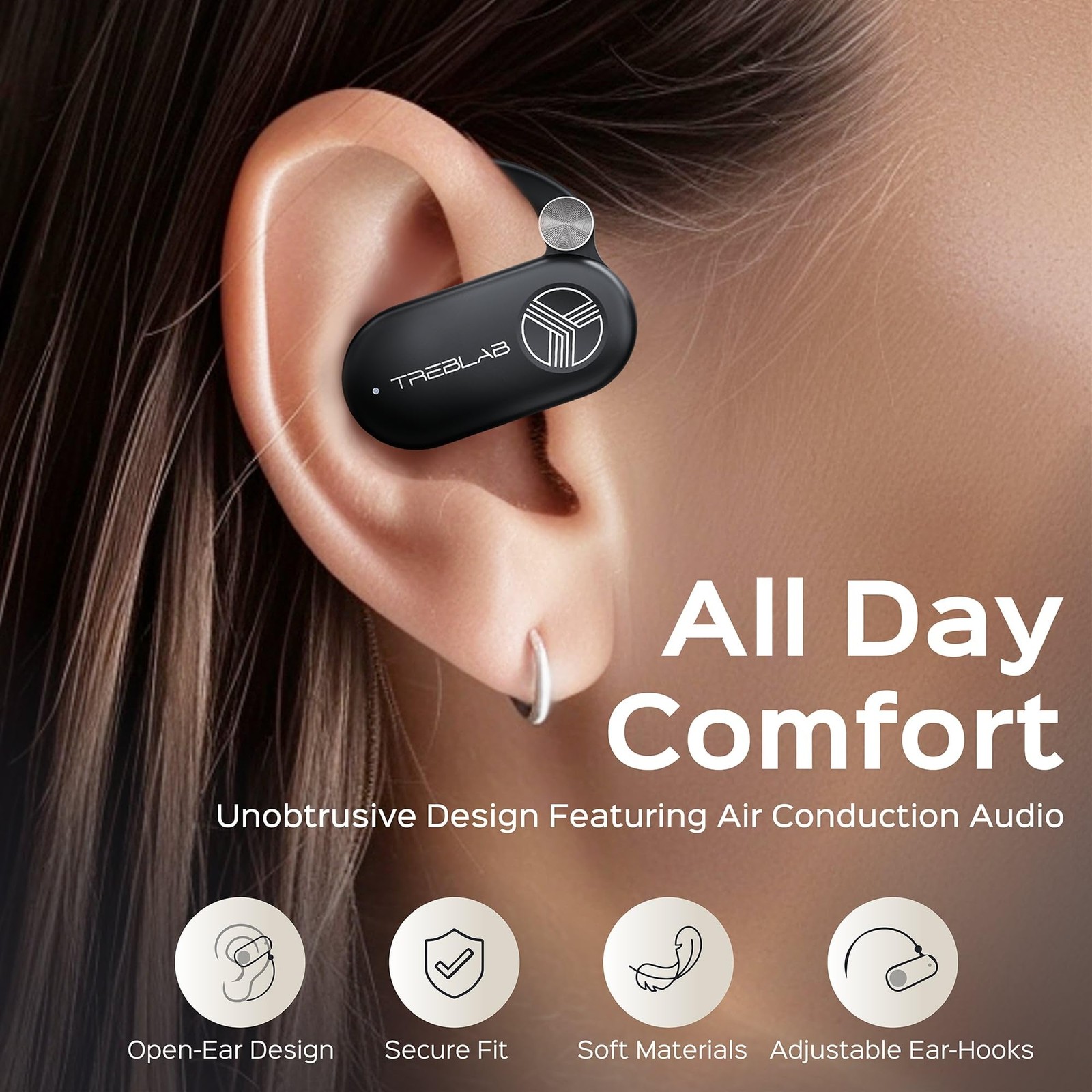 TREBLAB X-Open – True Open Ear Wireless Earbuds, Lightweight, 40H Playtime