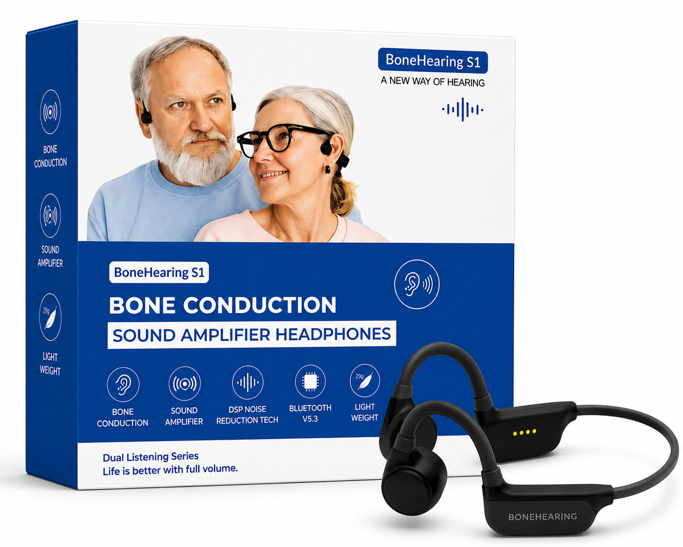 Bone Conduction Sound Amplifier Headphones BoneHearing S1 Rechargeable Hearing
