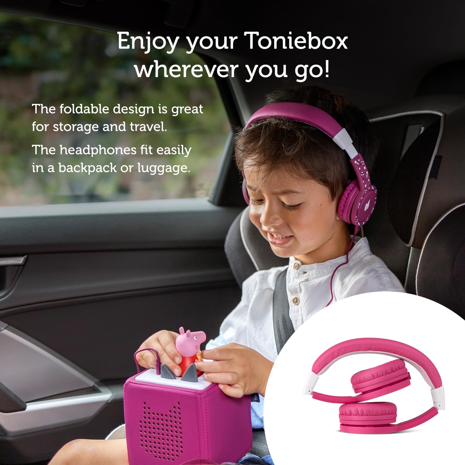 Tonies Foldable Wired Headphones for Kids – Comfortably Designed Kids, Pink