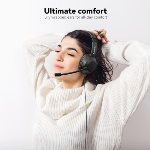 LEVN Headset with Mic, USB Microphone, Computer Black