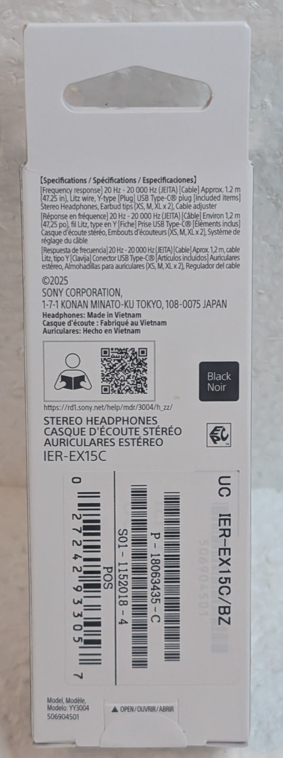Sony IER-EX15C W Stereo Earbud Headphones Wired USB-C Black New Sealed