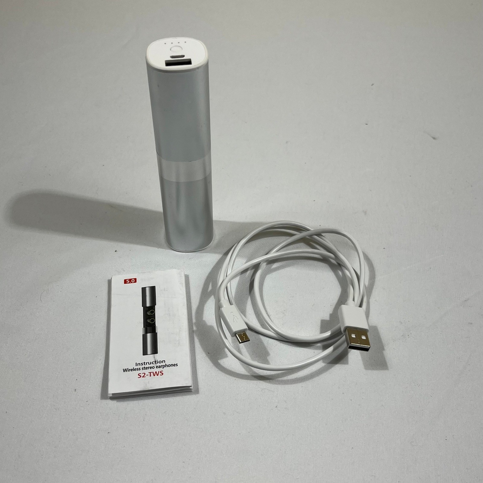 S2-TWS Wireless Earbuds Silver Bluetooth 5.0 Headphones with Power Bank Case