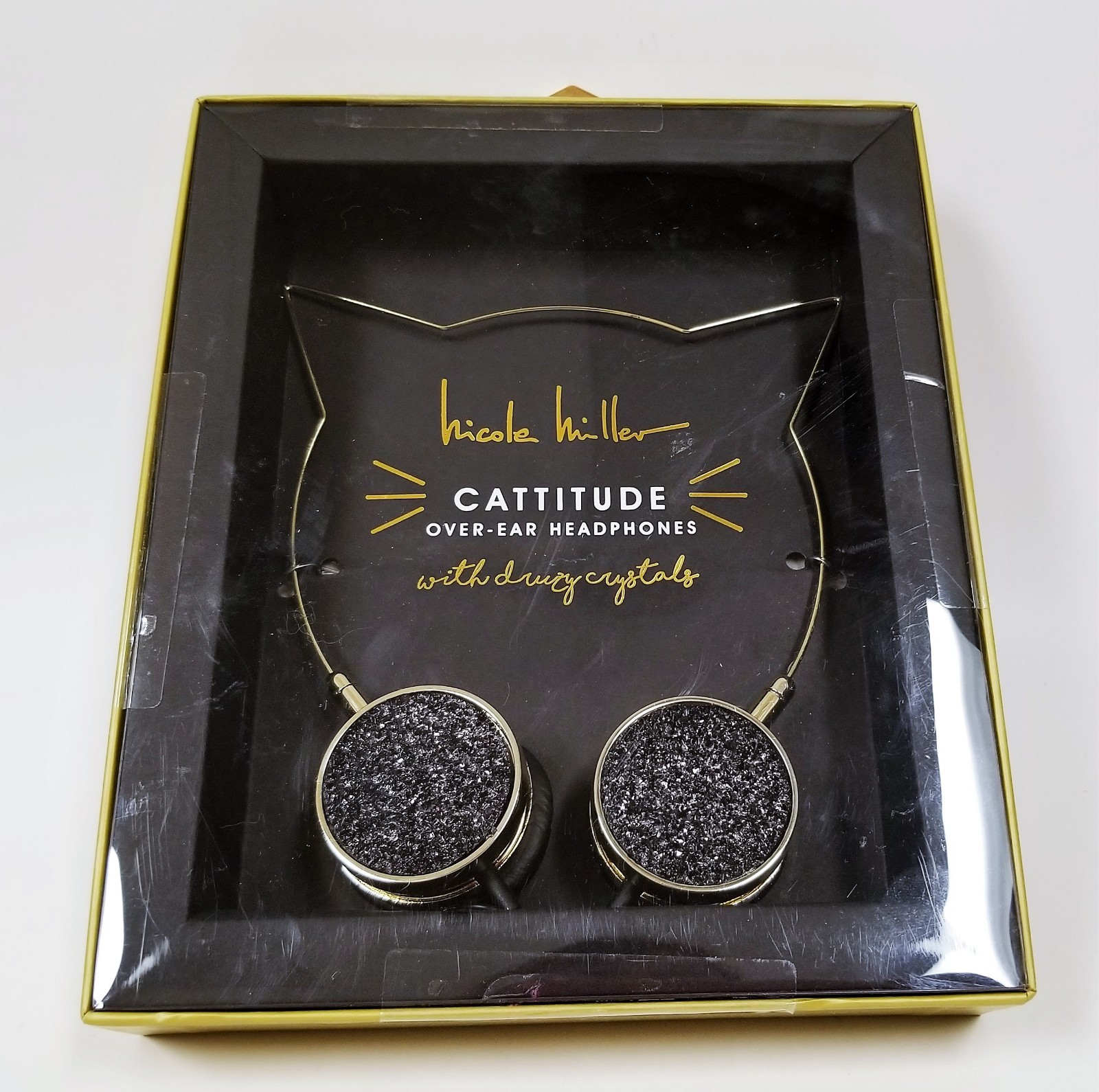 NICOLE MILLER CATTITUDE GOLD+DUICY BLACK NUGGET CRYSTALS HEADPHONES-20HZ-20KHZ