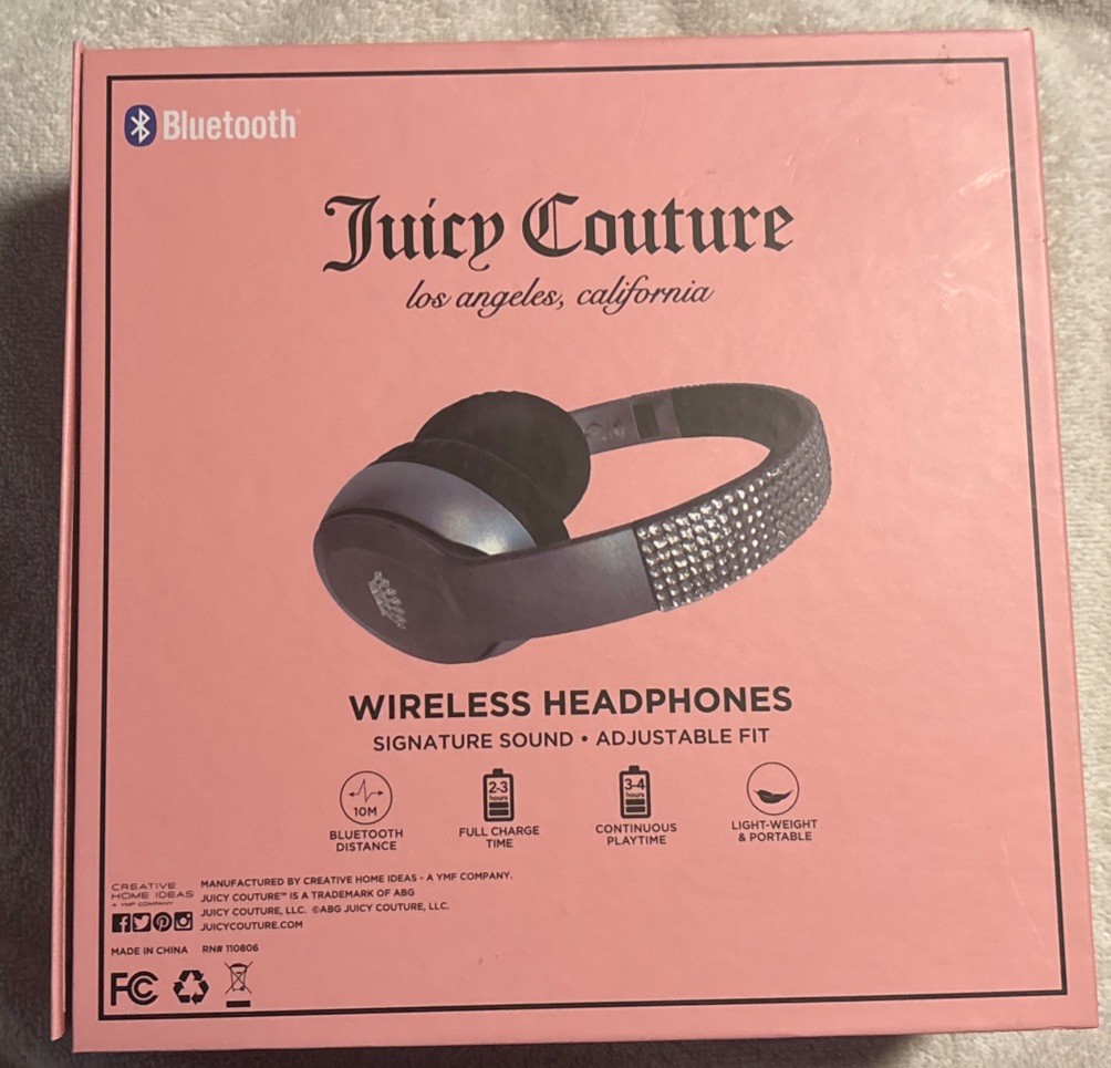 New Juicy Couture Wireless Headphones Bedazzled Gems Black Bluetooth Electronics
