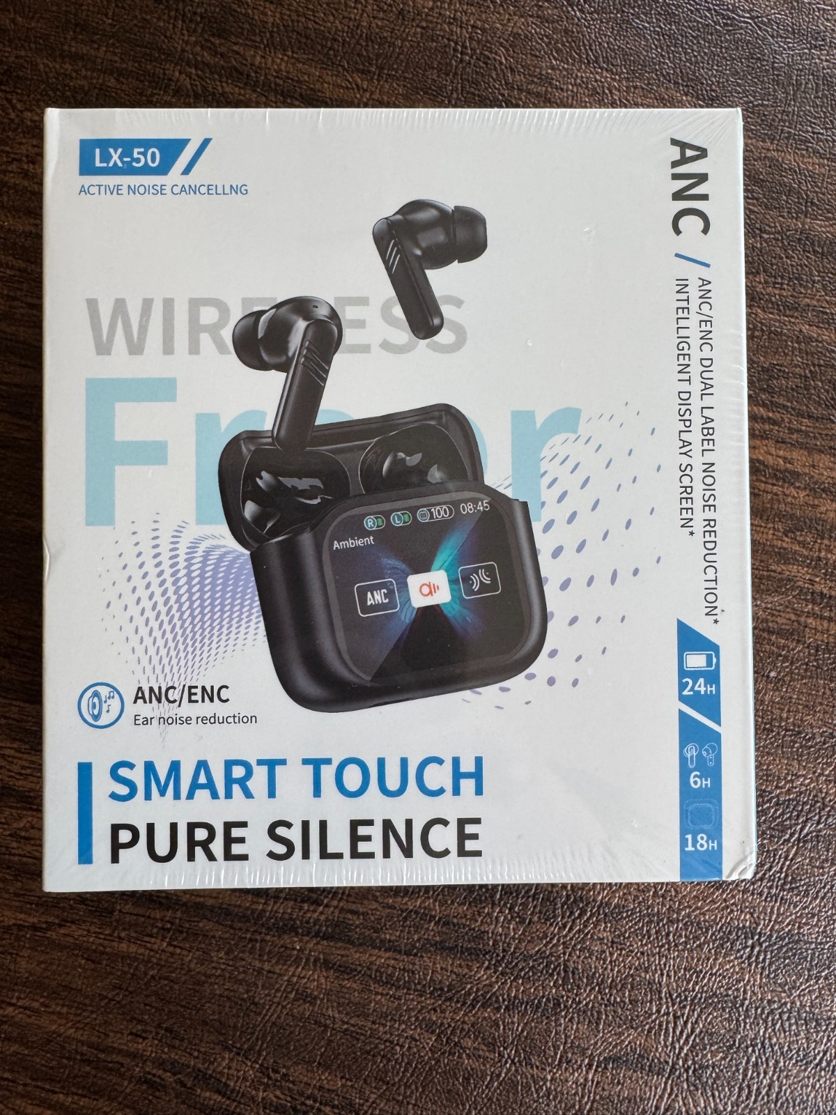 LCD Touch Screen ANC/ENC Noise Cancelling Earbuds IPX-6 Waterproof White