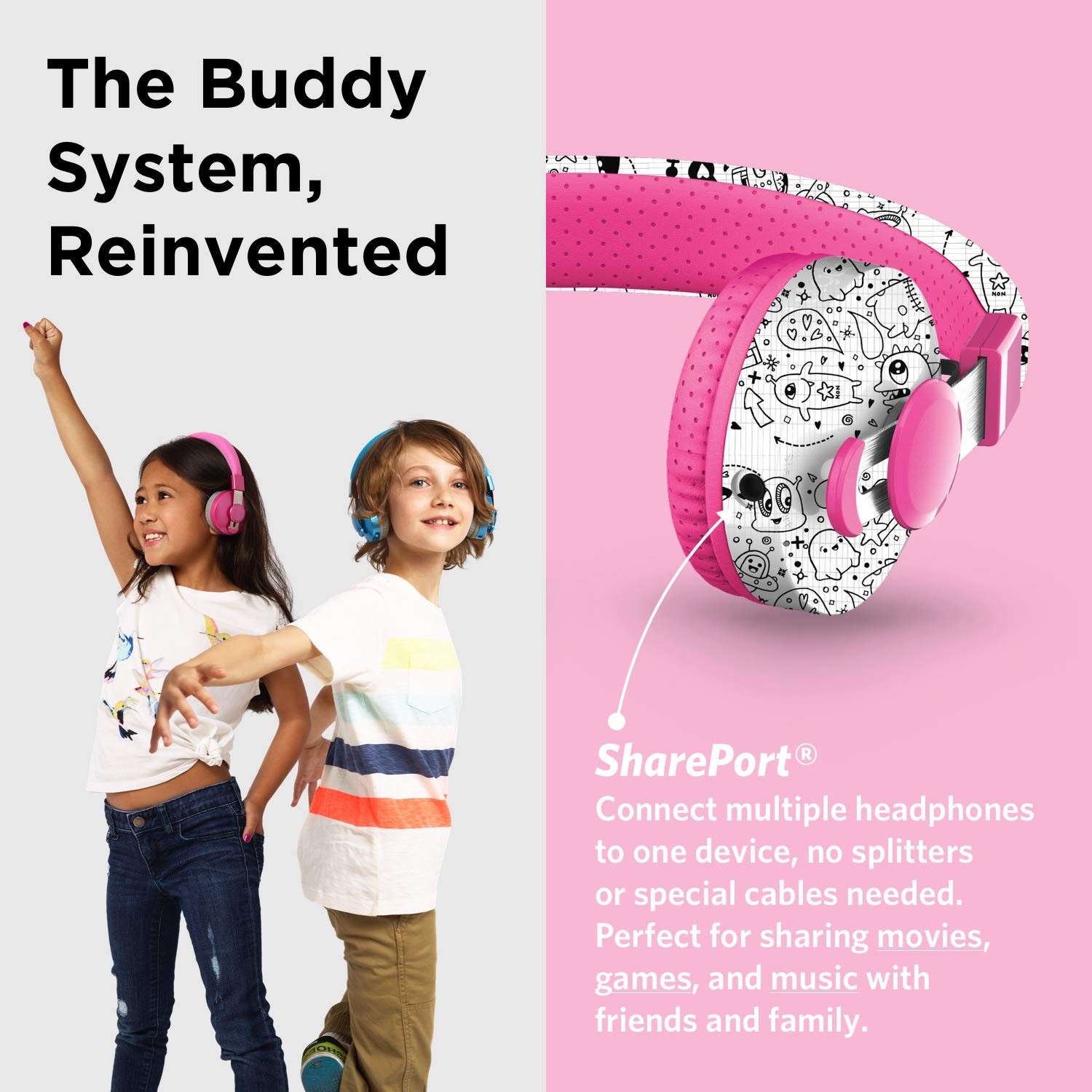 LilGadgets Kids Headphones for School – Ages 4+, 4 Years +, Far Out Doodles