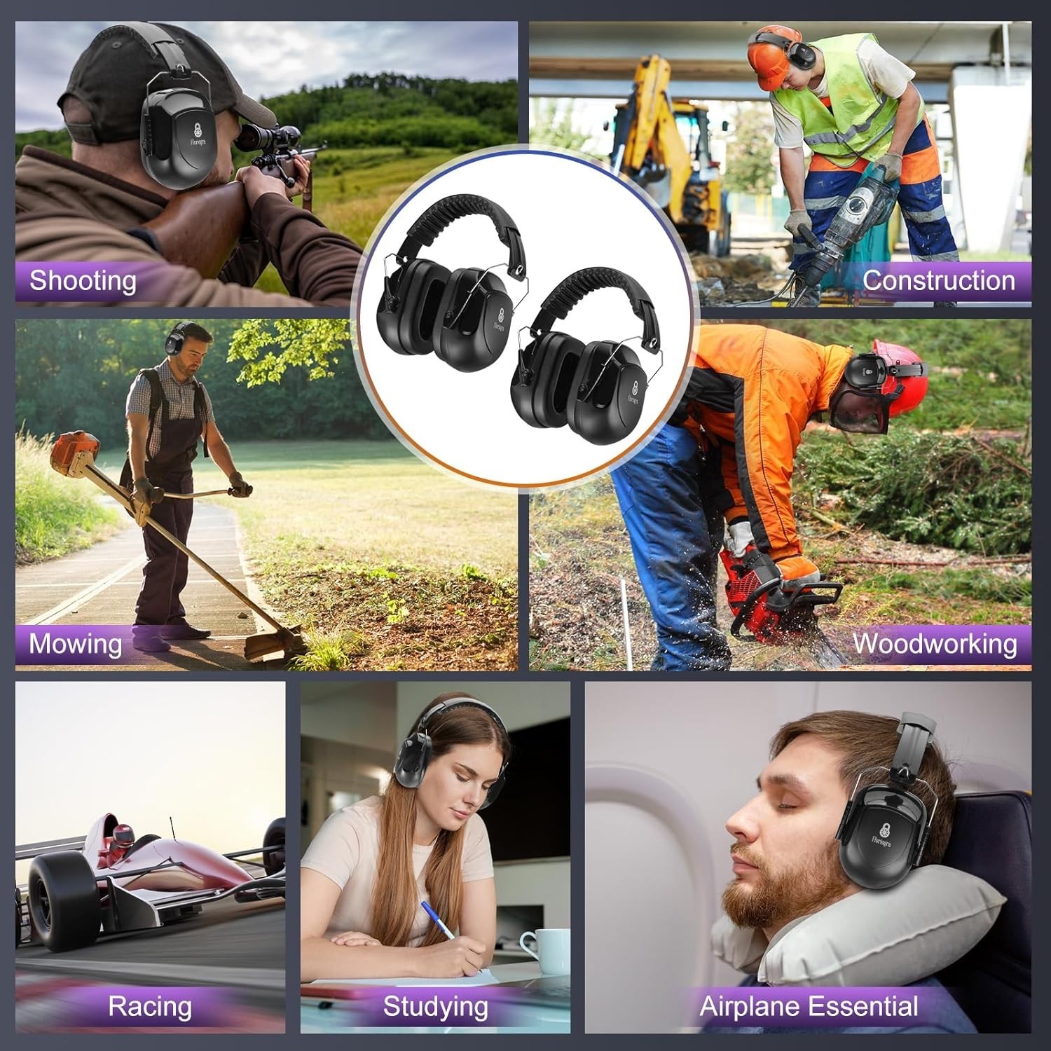 2 Pack 34dB Noise Canceling Earmuffs Hearing Protection Shooting Mowing Work PPE