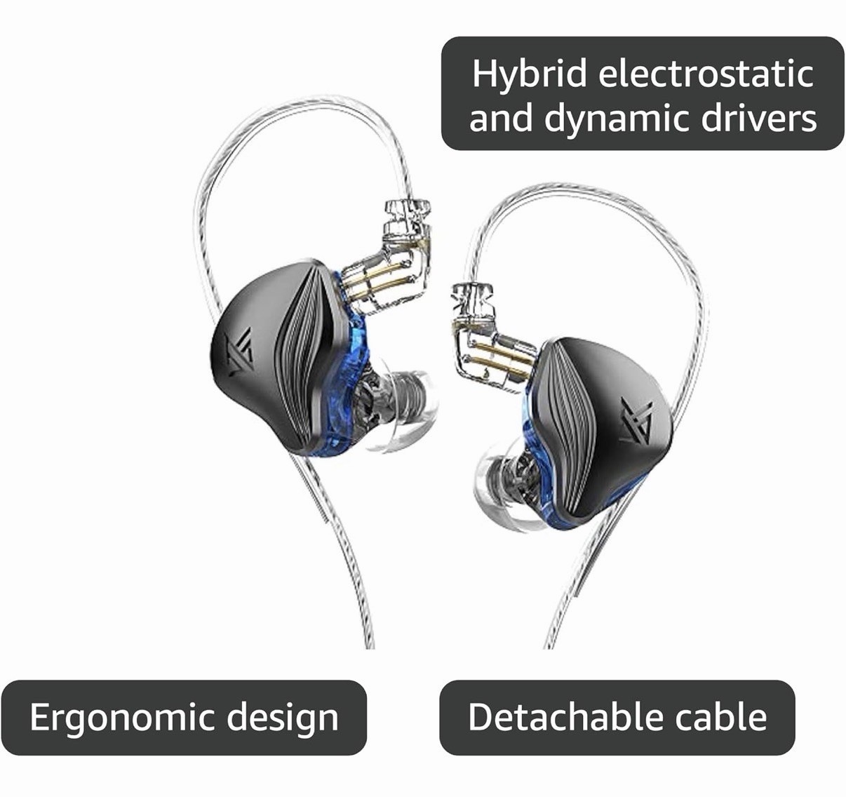 KZ ZEX Wired Earbud Hi-Fi In Ear Earphones Graphite Blue