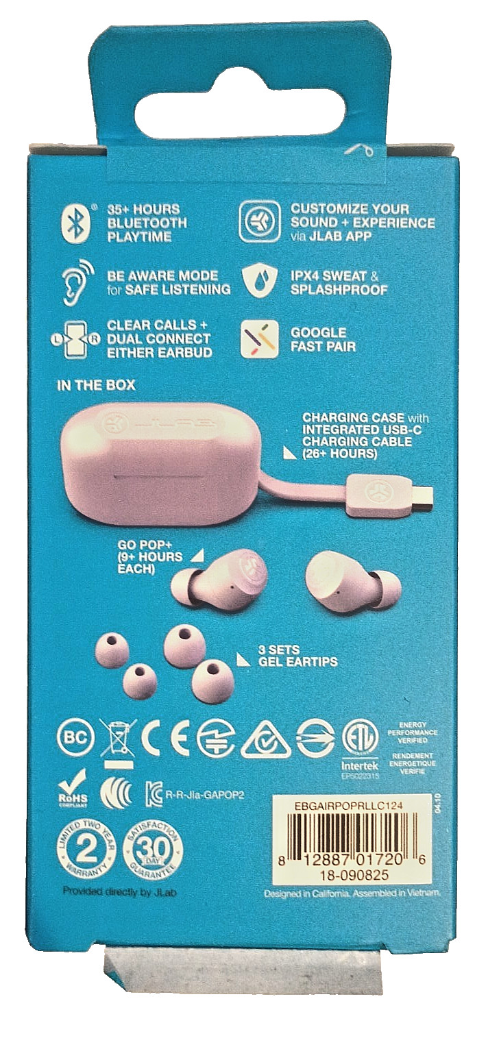 JLab Go Air True Wireless Earbuds Bluetooth Charging Case New Sealed Lilac