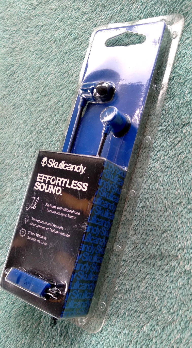 NEW SKULLCANDY EFFORTLESS SOUND JIB WIRED EARPHONES BLUE/BLACK S2DUYK-M712..