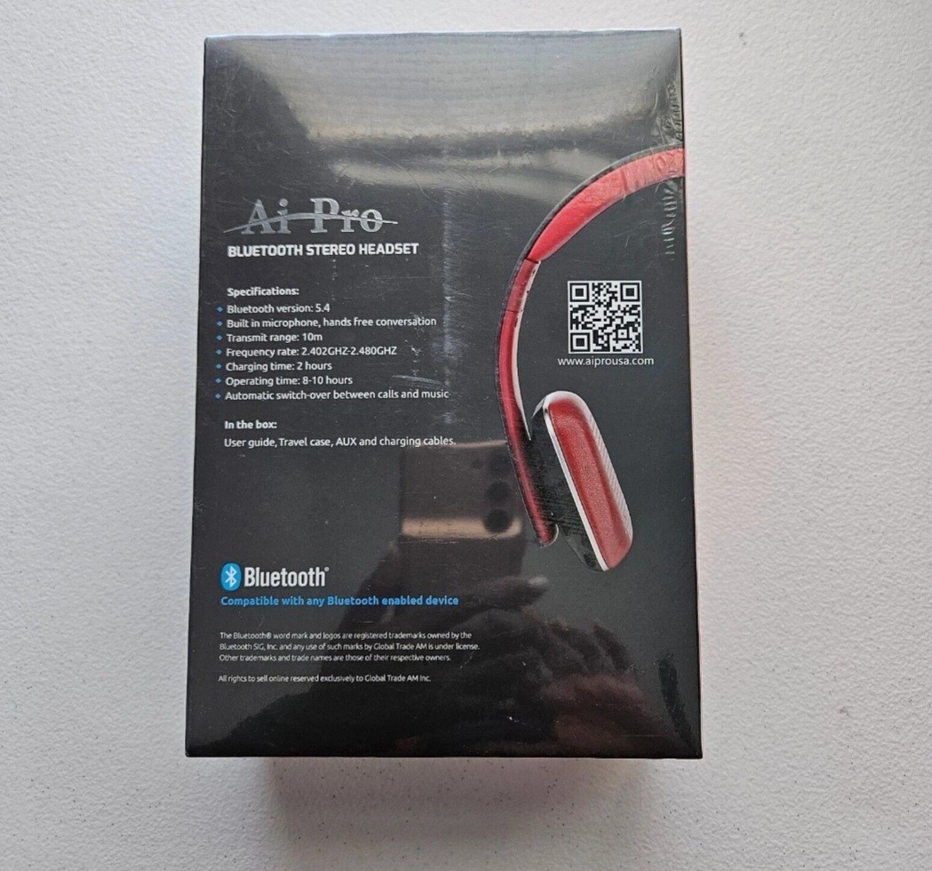 AiPro-200 Plus Dual Bluetooth Stereo Headphones Red/Blk Wireless headset Premium
