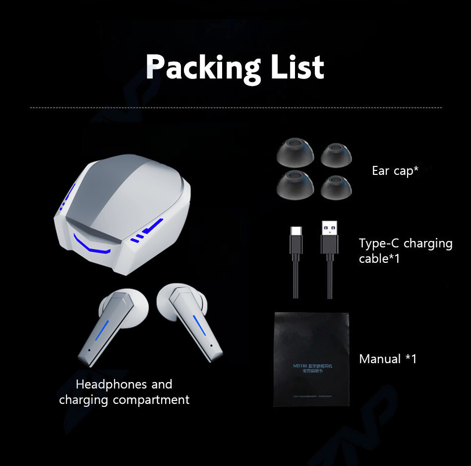 5.1 True Wireless Game Bluetooth Earphone Low Latency TWS Earbuds with Mic Led
