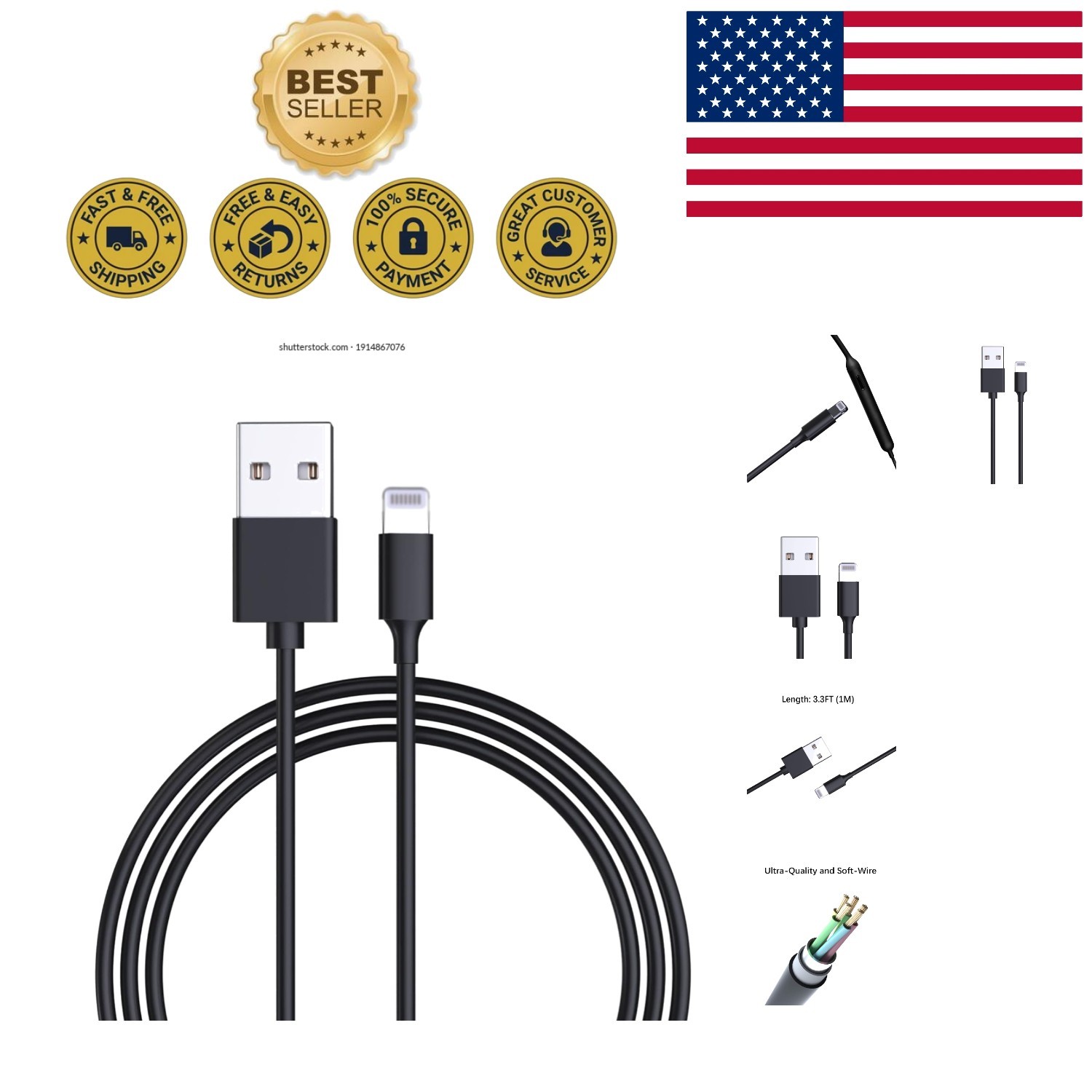Coiled 3.3FT Charging Cord with Overvoltage Protection for Beats Devices
