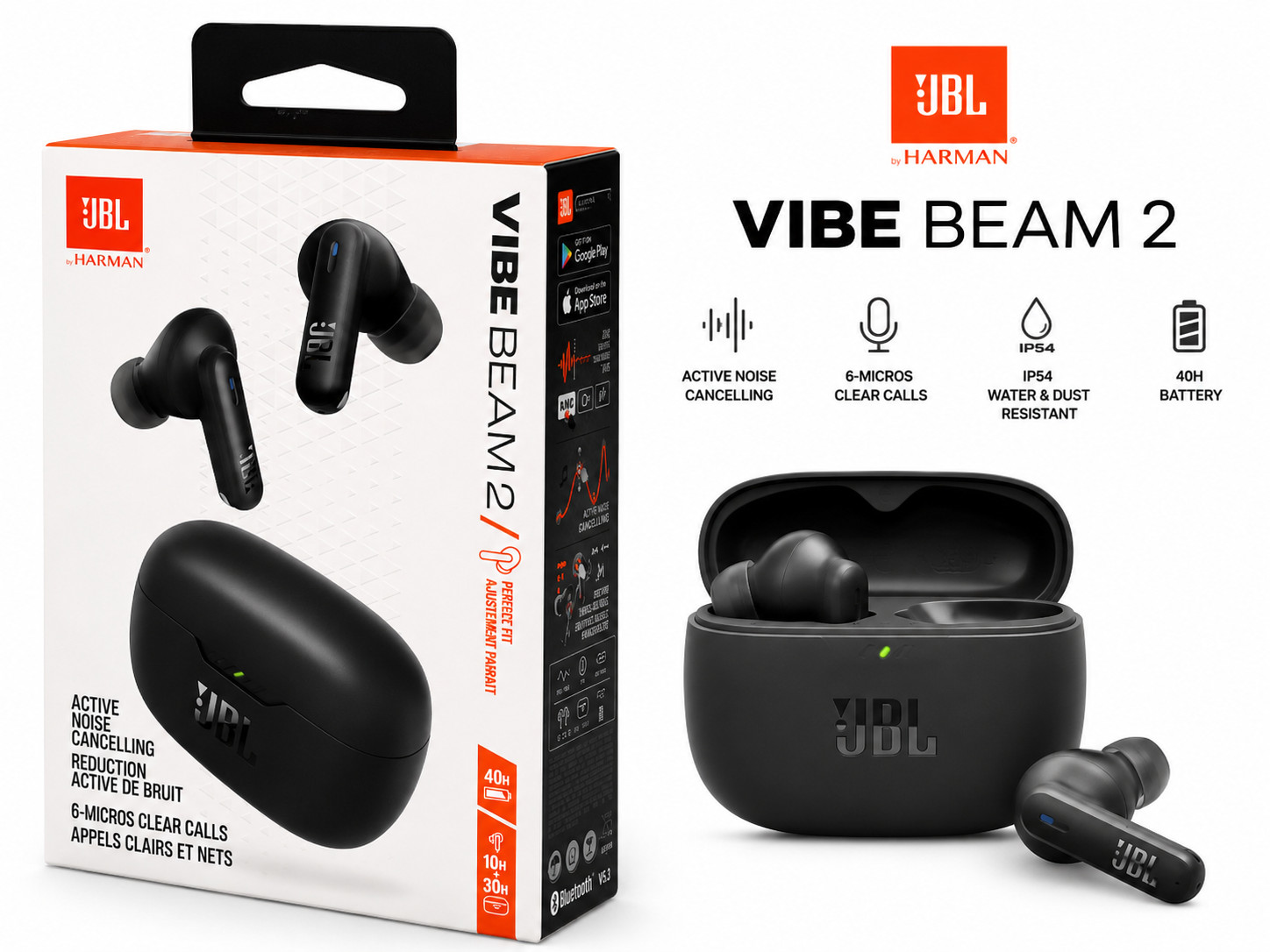 JBL Vibe Beam 2 True Wireless Earbuds ANC Bluetooth IP54 Black New Sealed