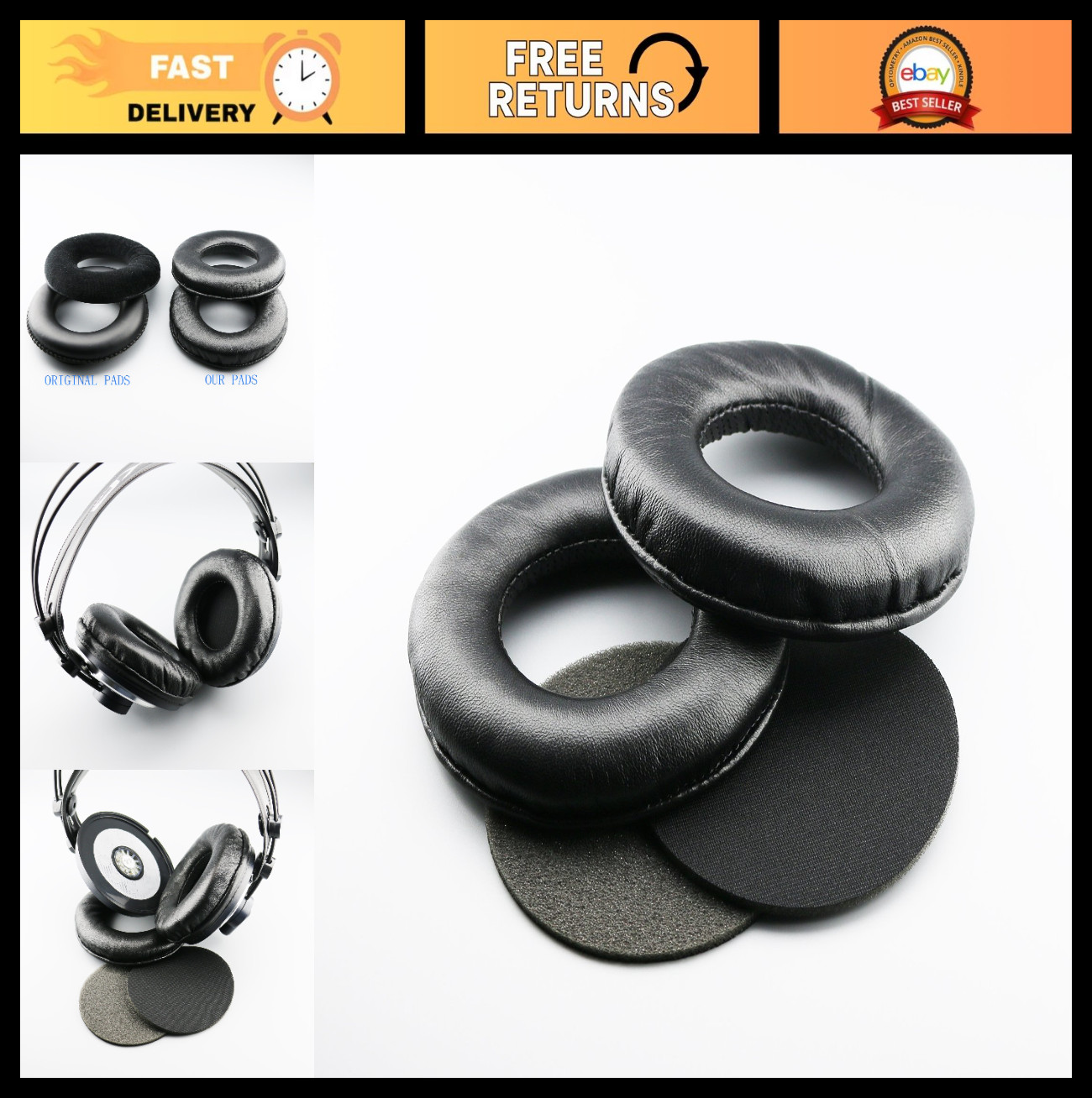 Replacement Earpads for AKG Headphones – Sheepskin Leather Memory Foam Cushions