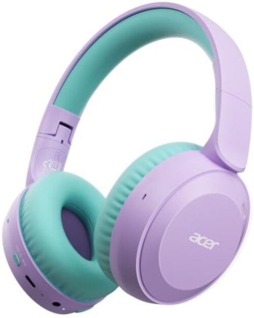 acer Kids Bluetooth Headphones, 85/94dB Volume Limiter, Foldable Purple Green