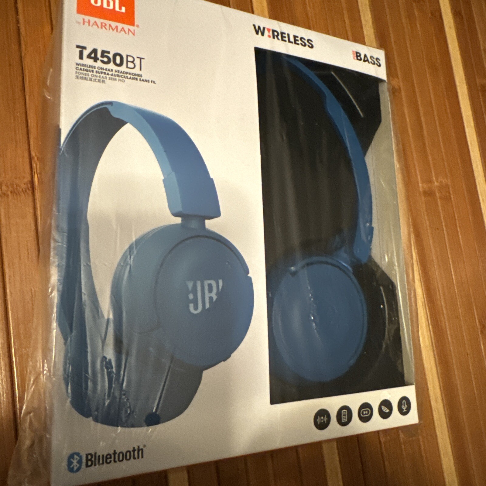 JBL T450BT Wireless On-Ear Headphones – Blue