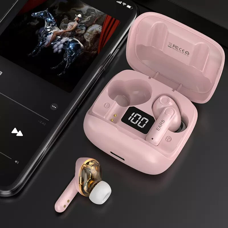 8 Packs Transparent Earphones LED Digital Display Wireless Bluetooth Stereo