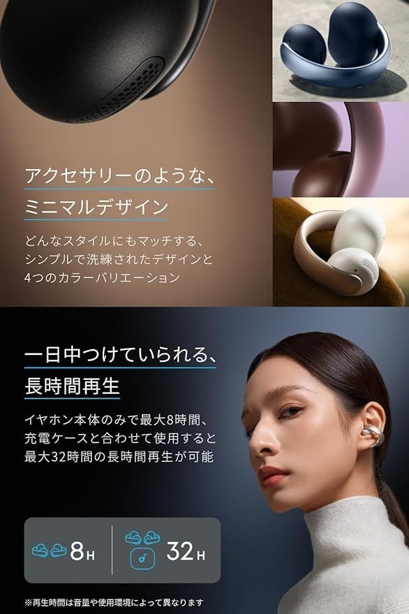 Anker earphones Soundcore AeroClip open-ear Bluetooth Midnight Black A3388N11 JP