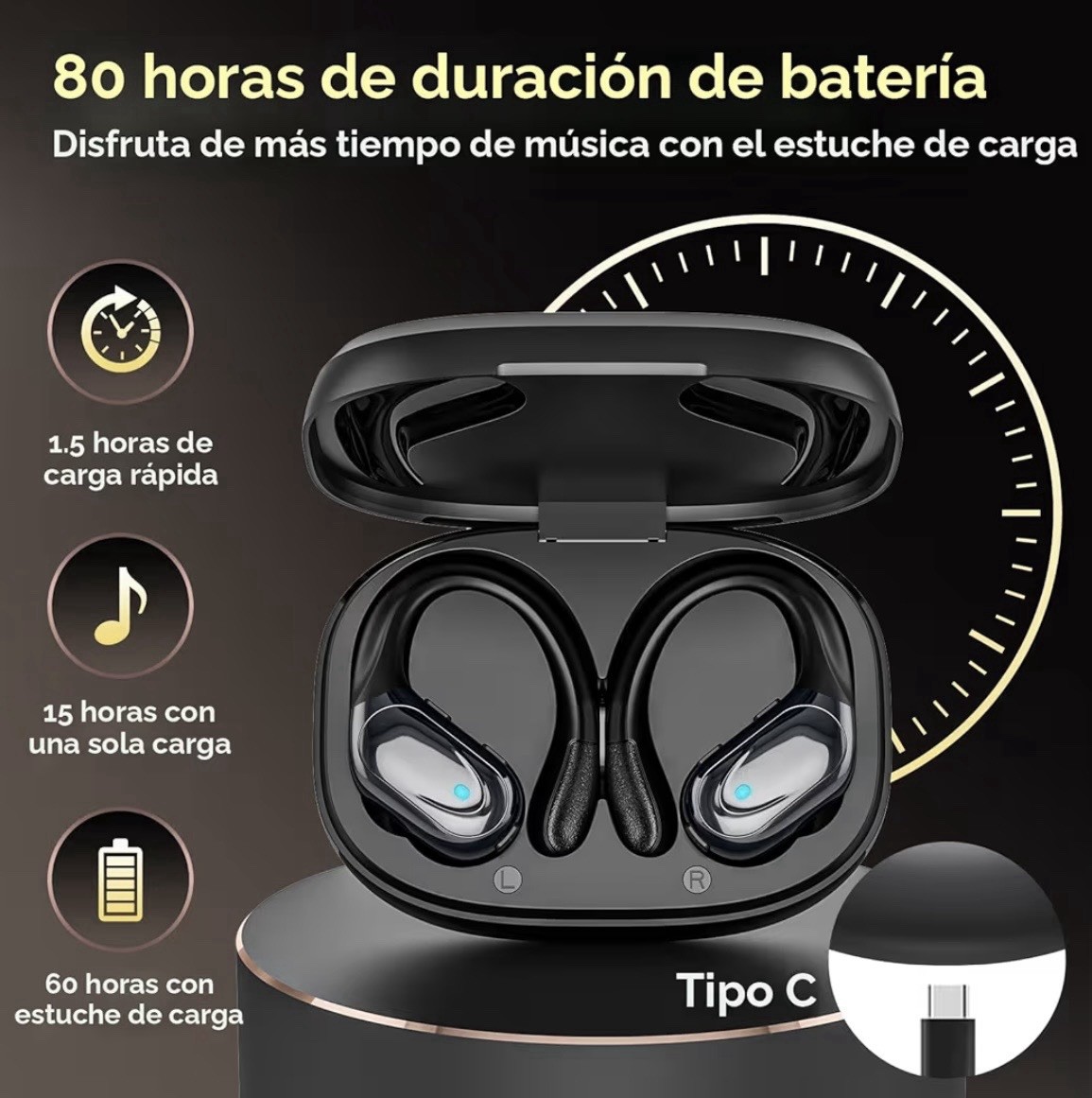 HAOYUYAN BX17 Bluetooth Wireless Ear-Hook Sport Earbuds Sweat-Proof Black