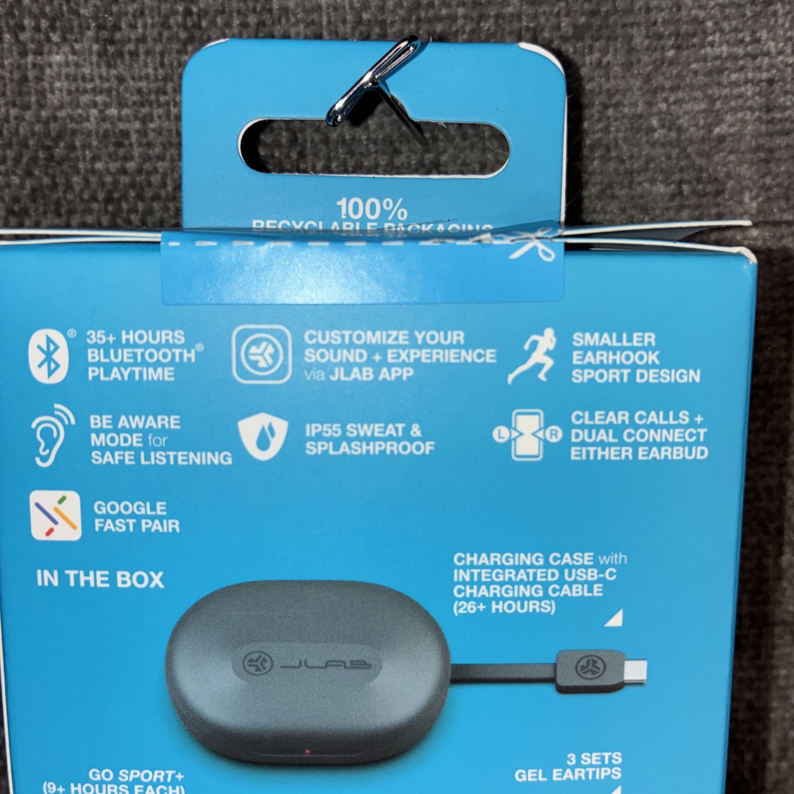 JLab Go Air Sport True Wireless Bluetooth Earbuds with Charging Case – Black