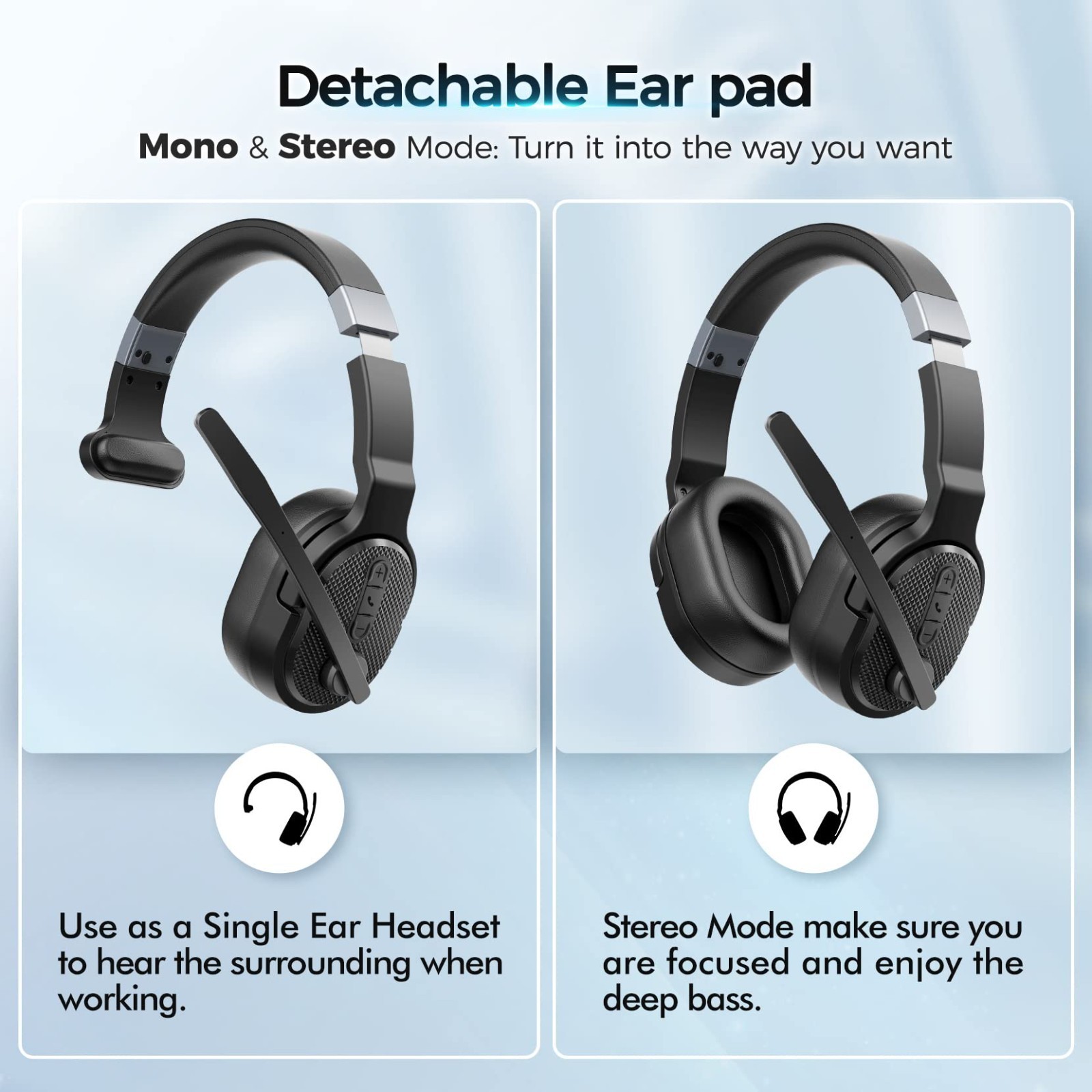 COSMUSIS Trucker Bluetooth Headset Wireless Headset Detachable Earpad