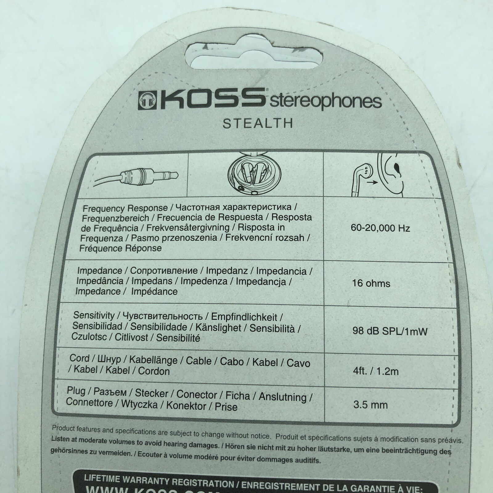 Koss Stealth Earbuds Headphones 3.5mm Travel In Ear CH-6855 Stereophones 4′ Cord